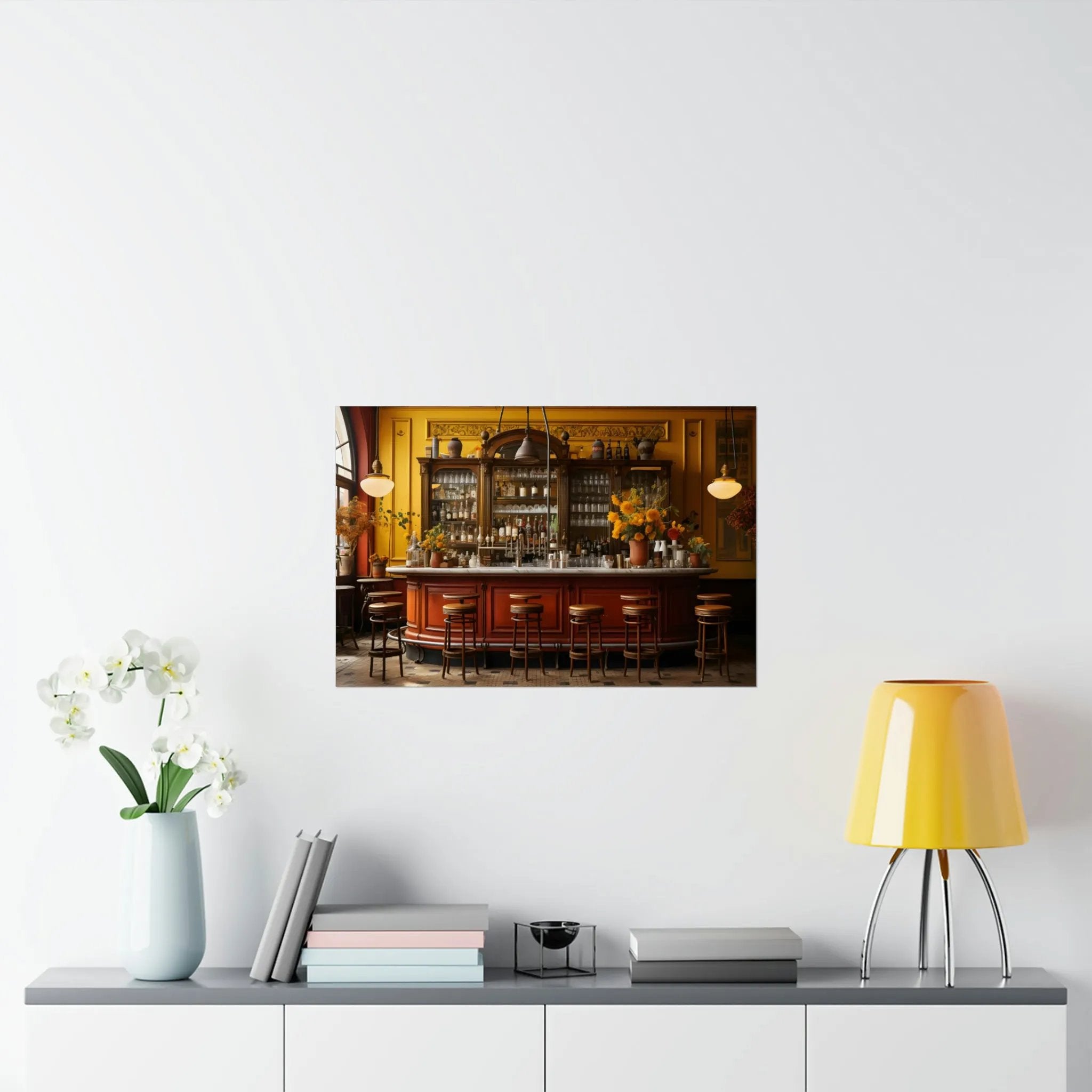 Kawaii Posters | a painting of a bar in a restaurant