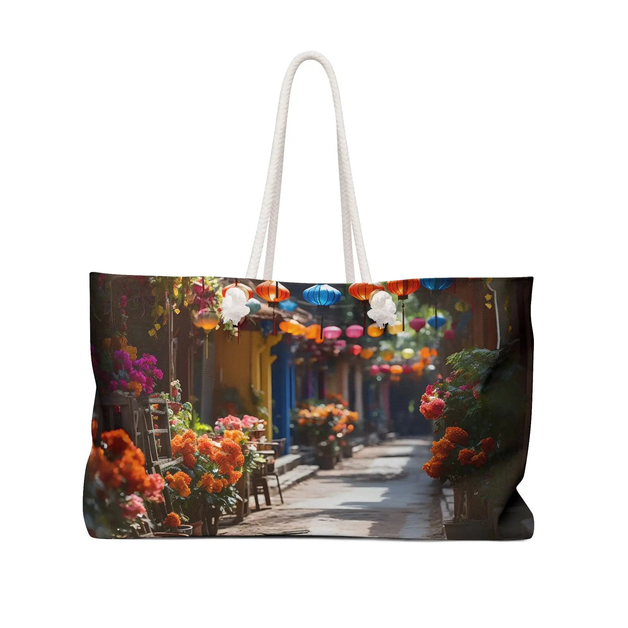 Weekender Tote Bag | a shopping bag with a picture of a flower shop