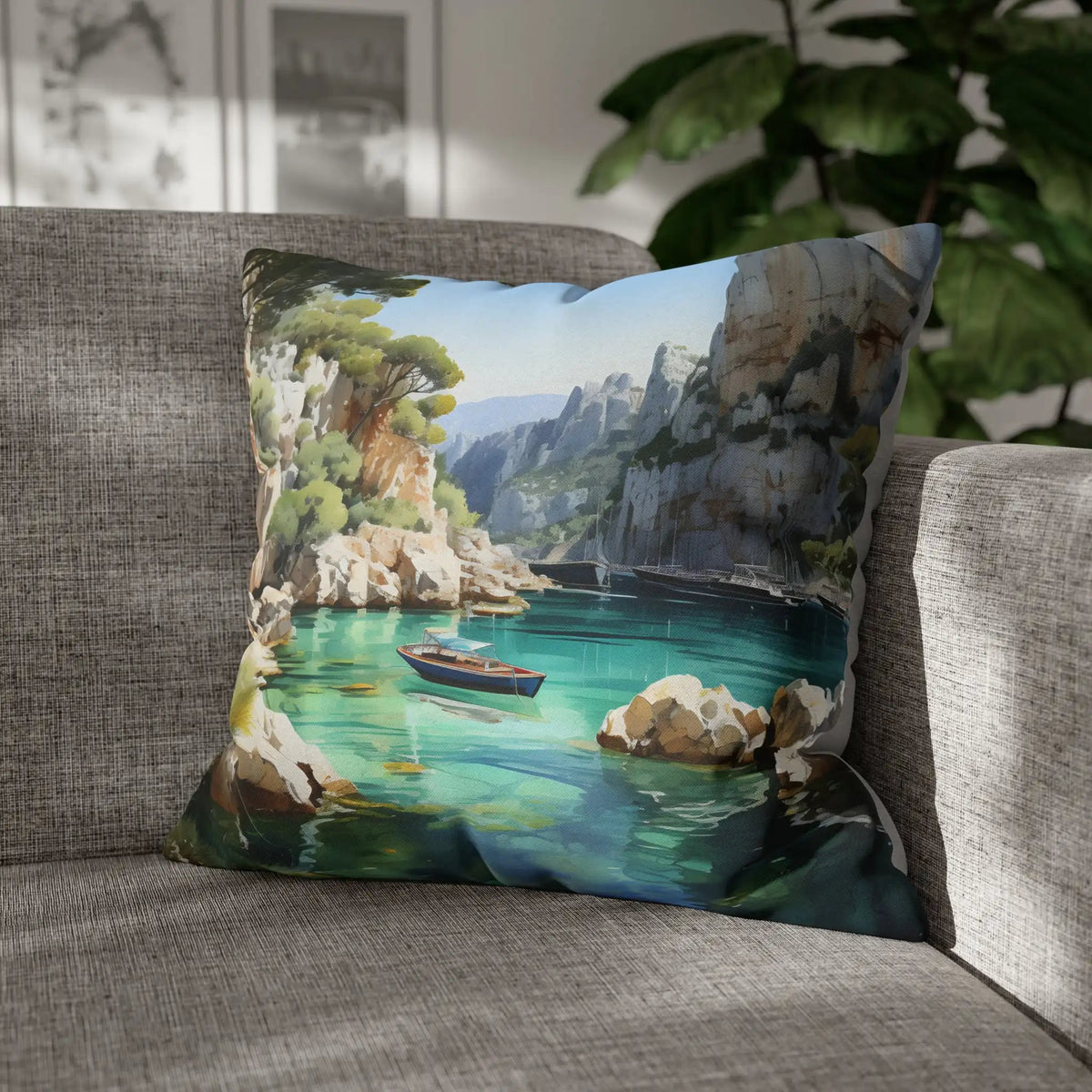 Pillow Sham | Seaside Splendor: French Calanques Aquarelle Aquarelle Square