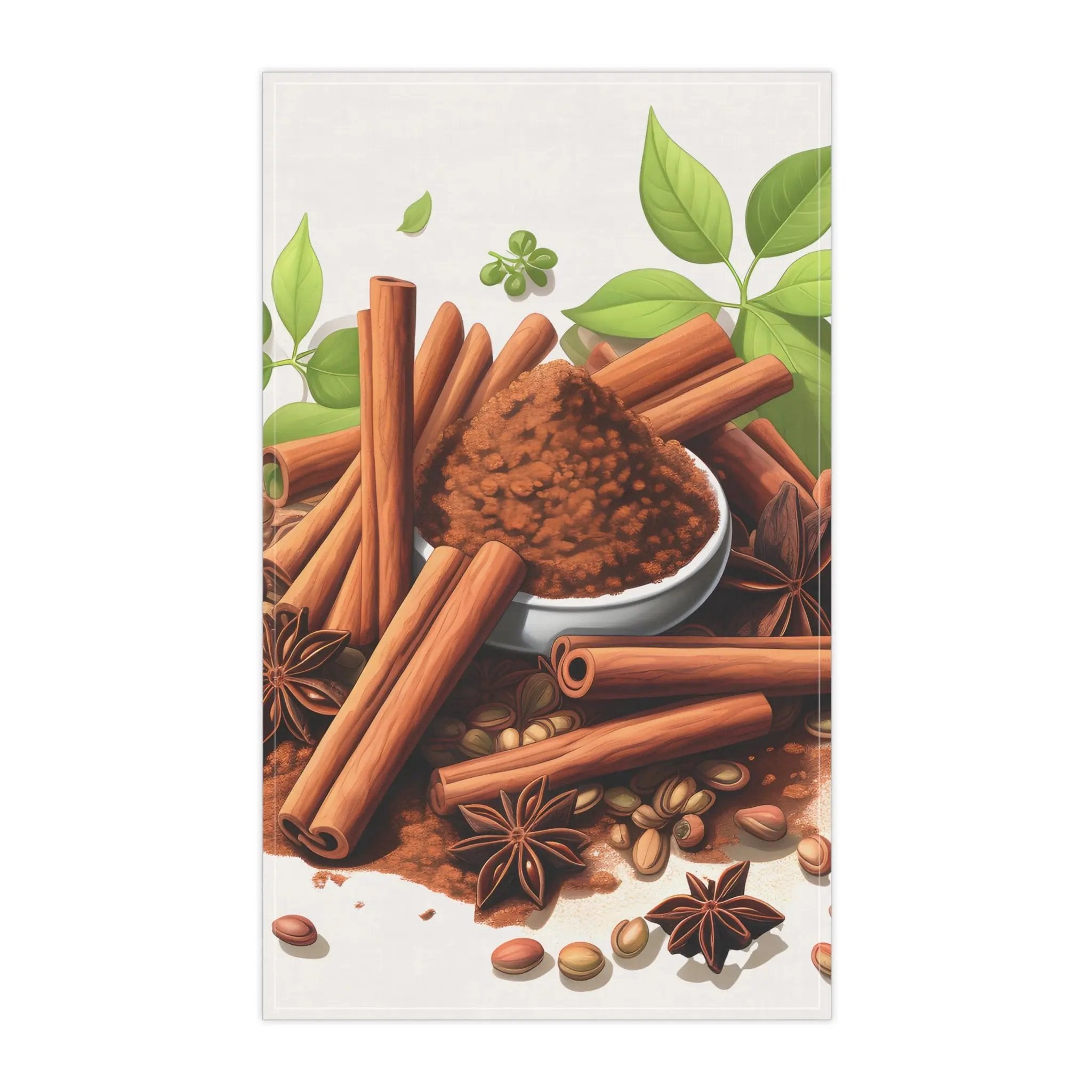 Kitchen Towel | a painting of cinnamons, star anise, and spices