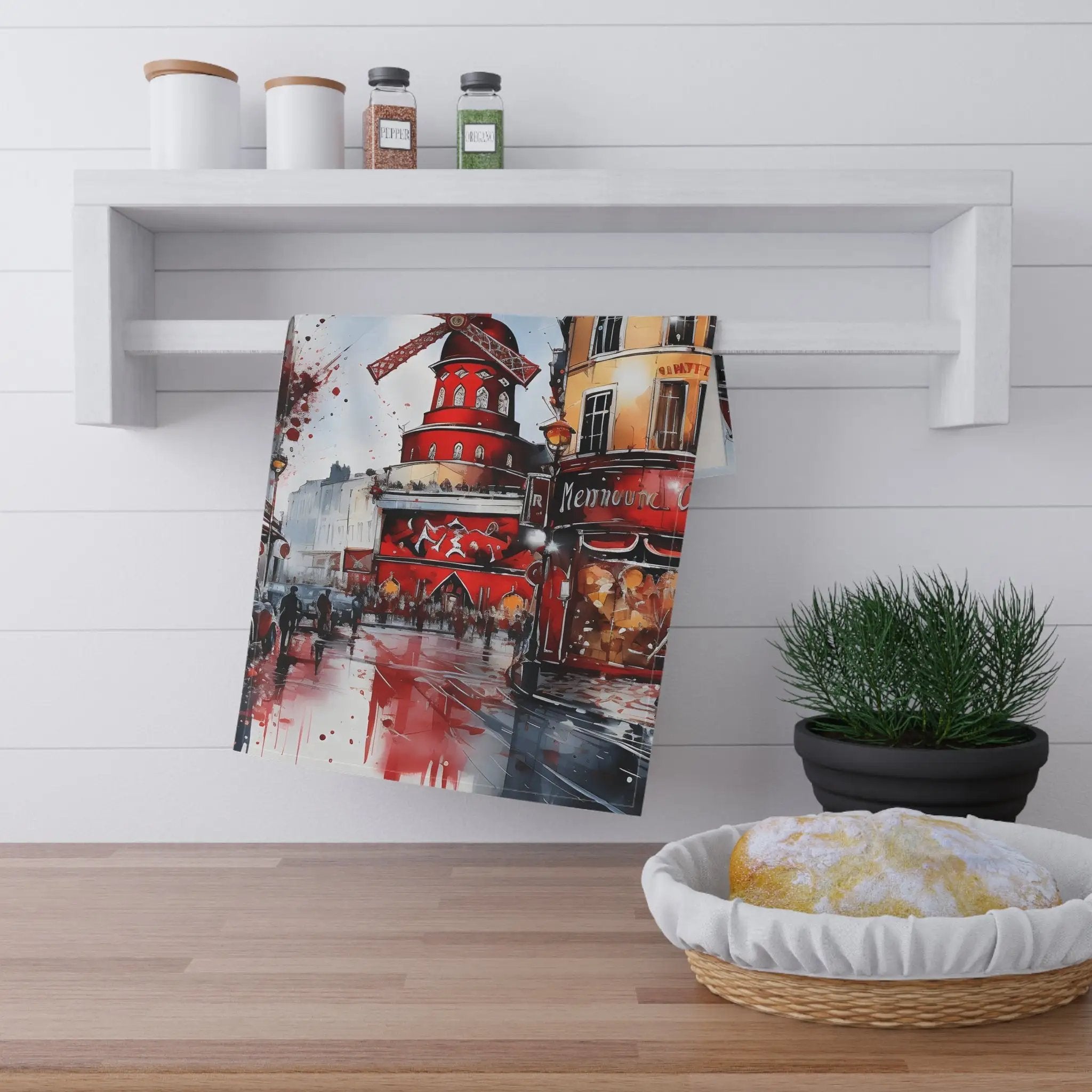 Kitchen Towel | a painting on a wall next to a bowl of food