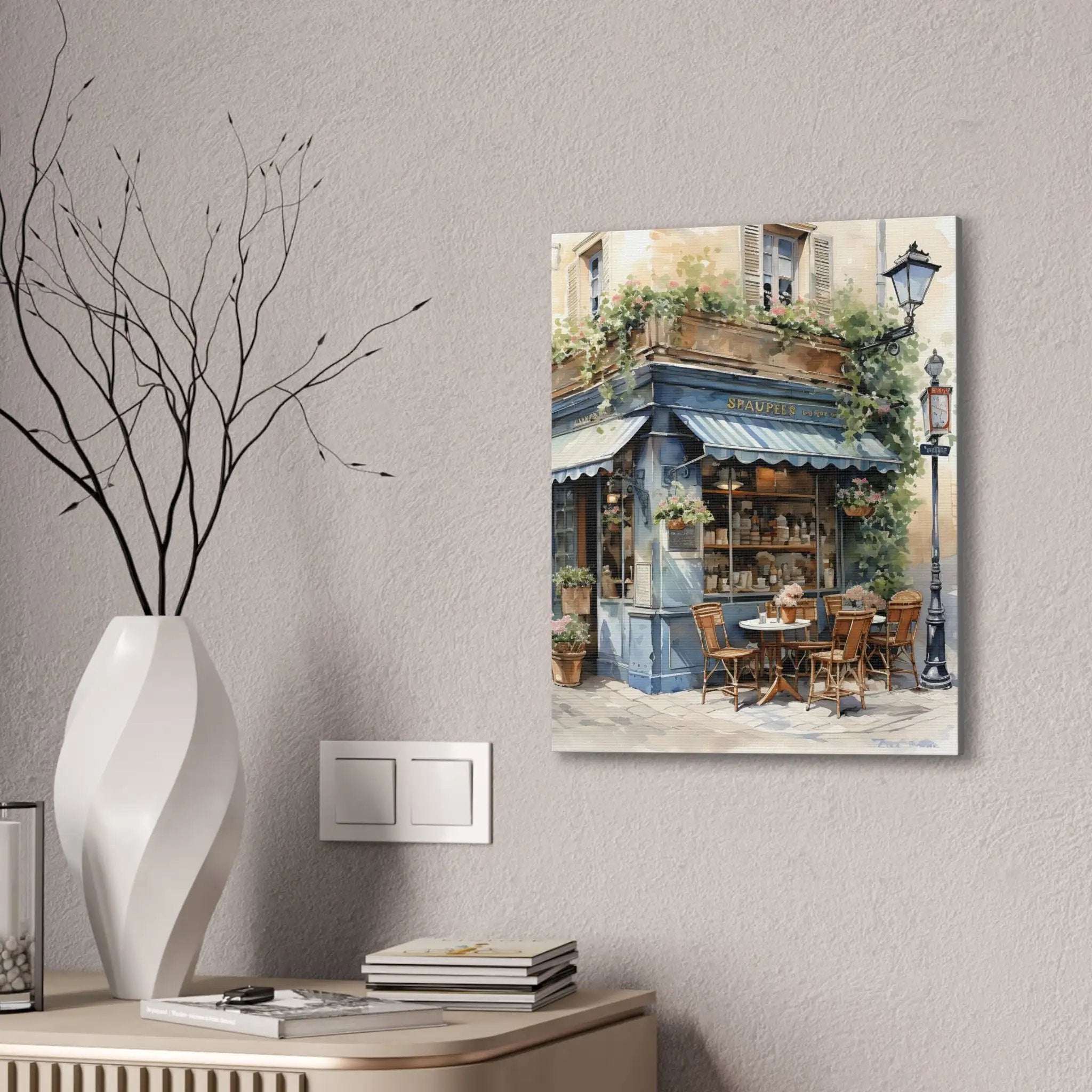 Canvas Gallery Wraps | a painting of a restaurant on a wall