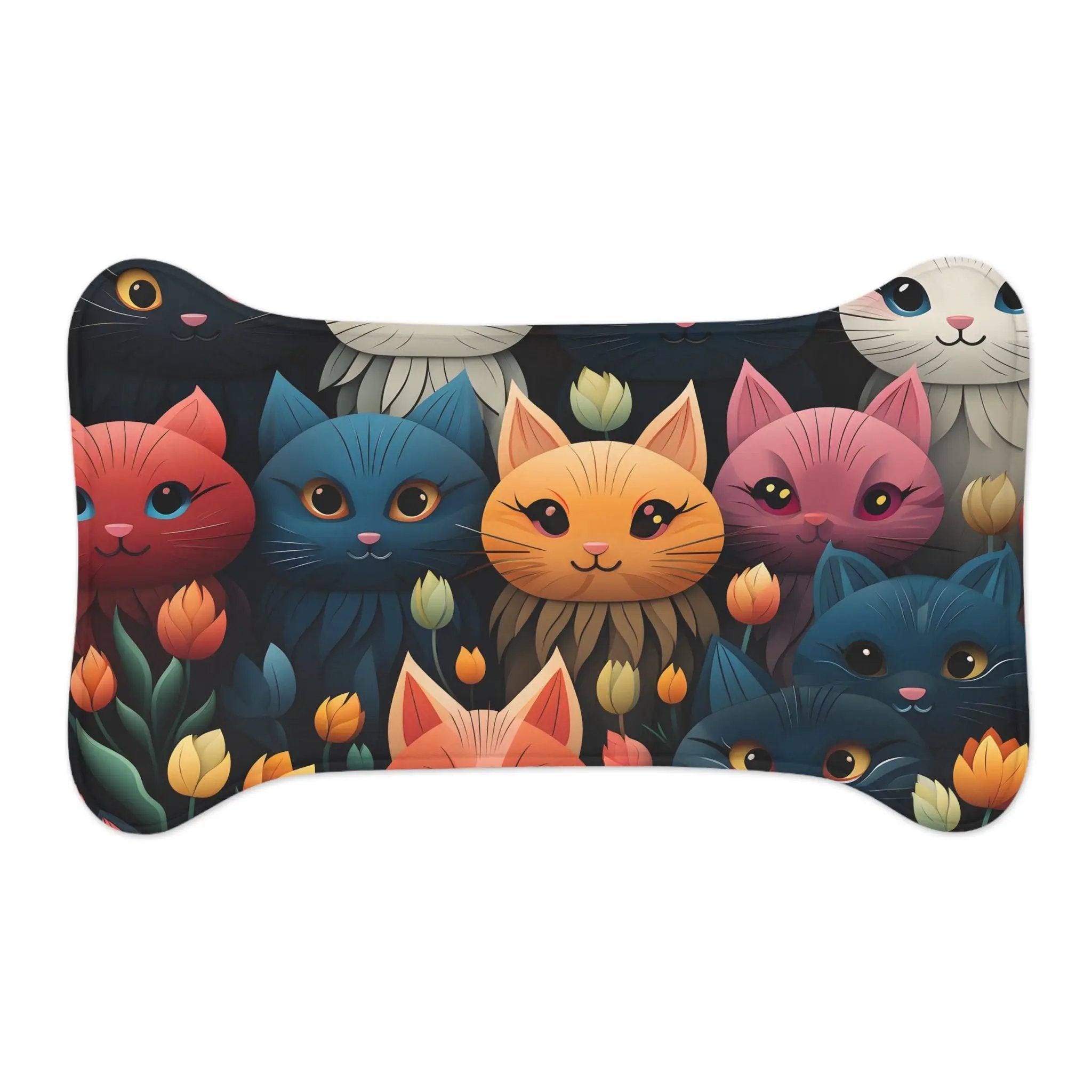 Pet Feeding Mats | a dog bone with a bunch of cats on it