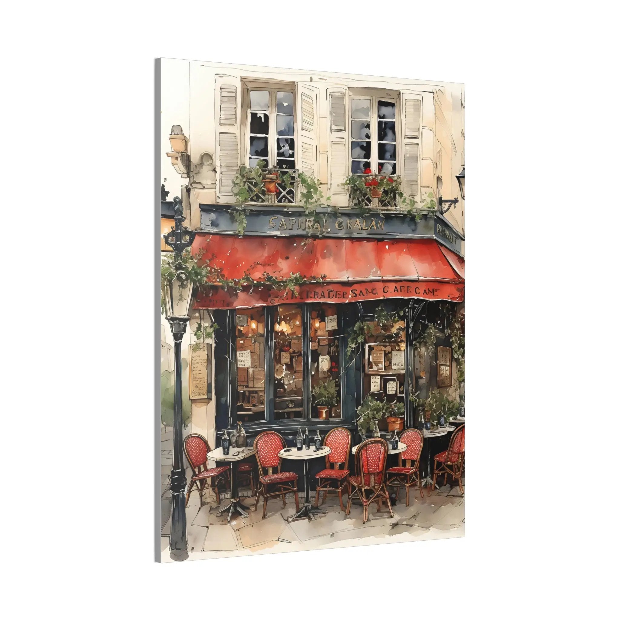 Canvas Gallery Wraps | a painting of a restaurant with a red awning