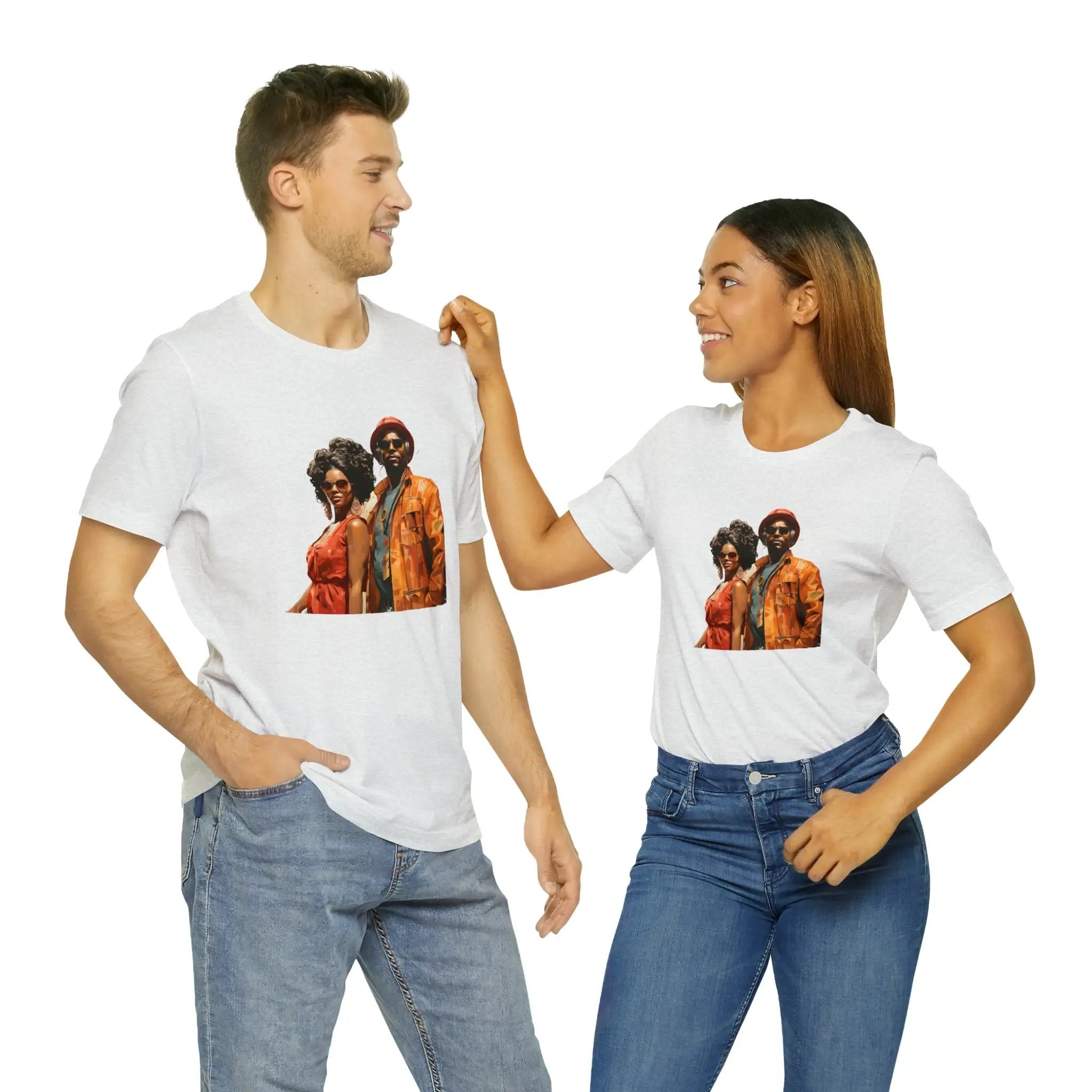 Couple t shirt | a man and a woman standing next to each other