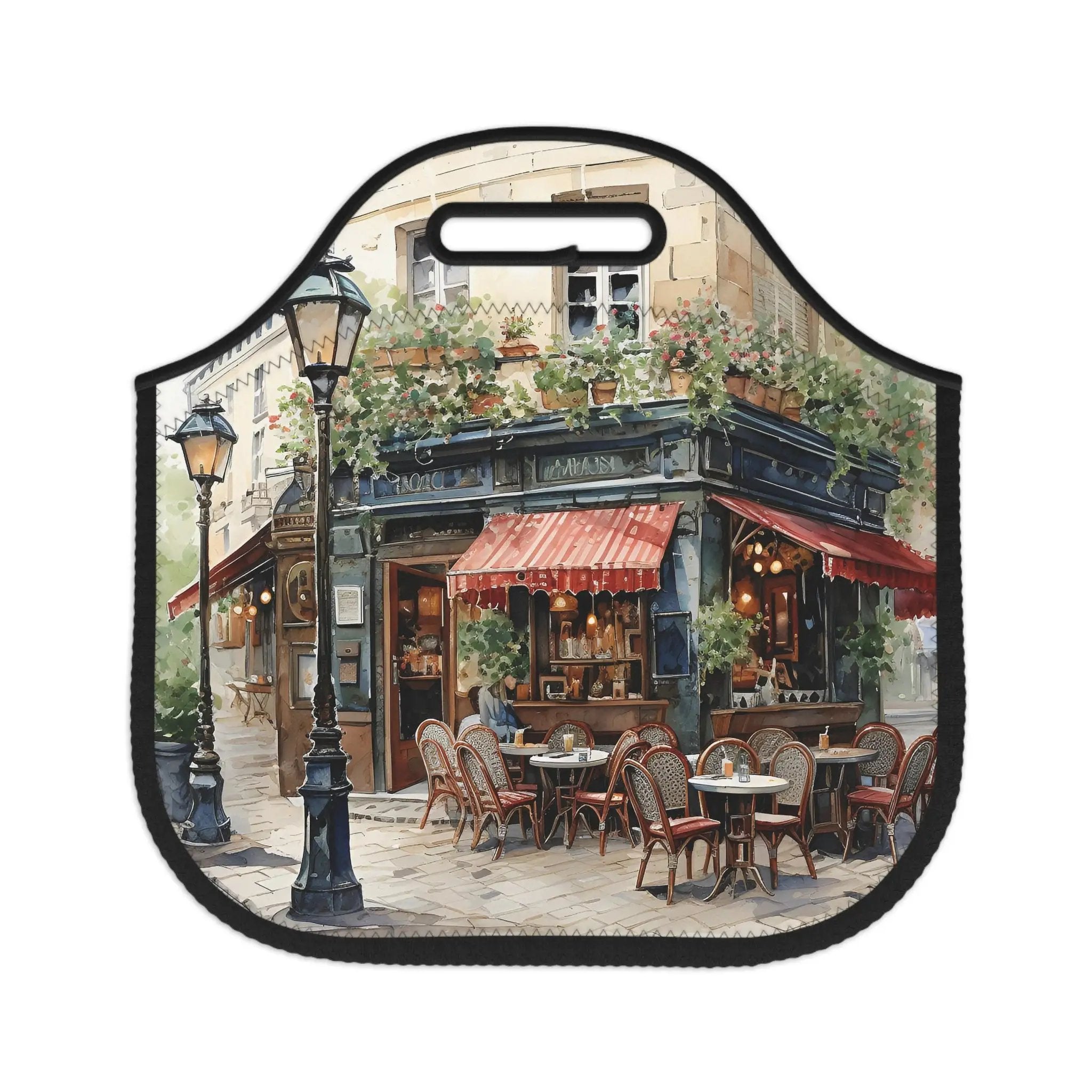 Insulated lunch bag | a painting of a restaurant with tables and chairs