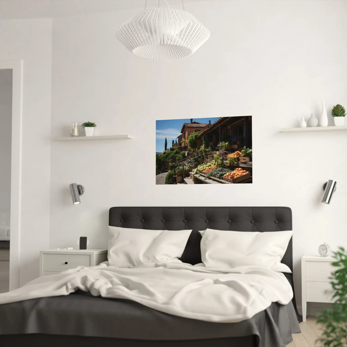 Kawaii Posters | a bedroom with a bed and a painting on the wall