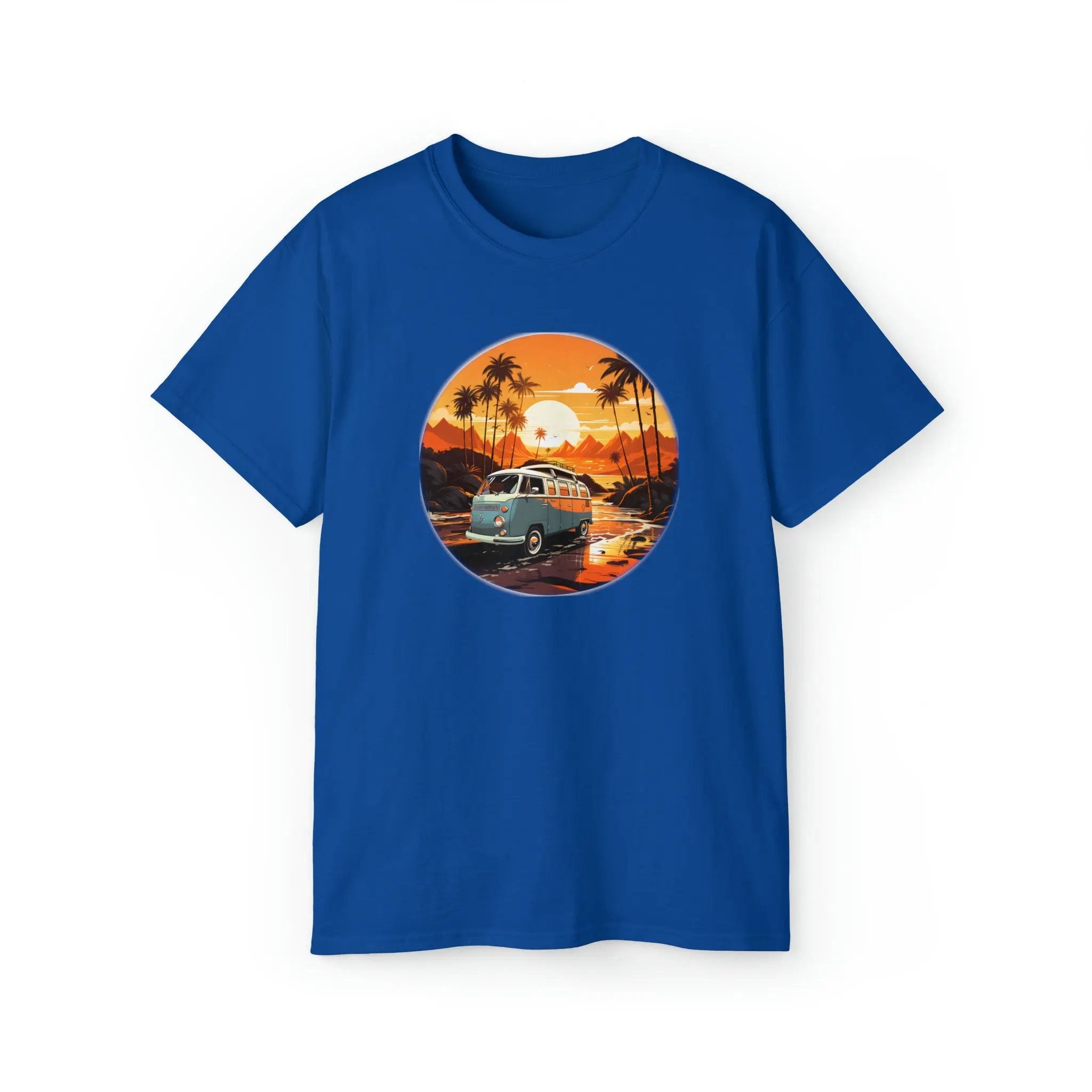 men tee graphic | a blue t - shirt with an image of a van bus