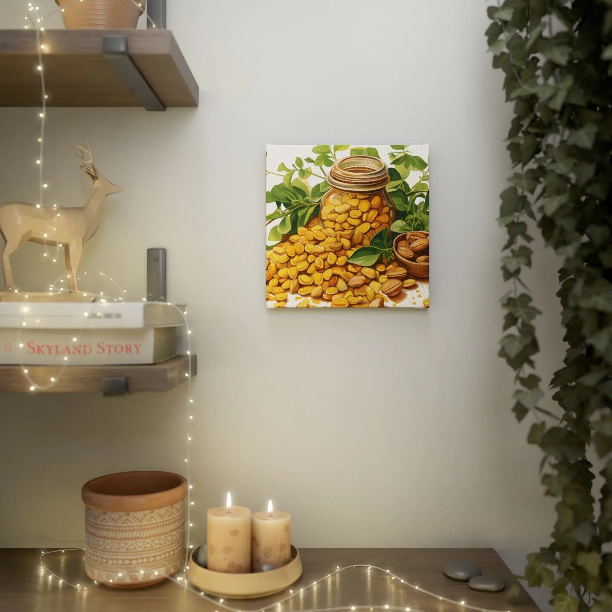 Canvas Gallery Wraps | a painting of a jar of honey on a shelf