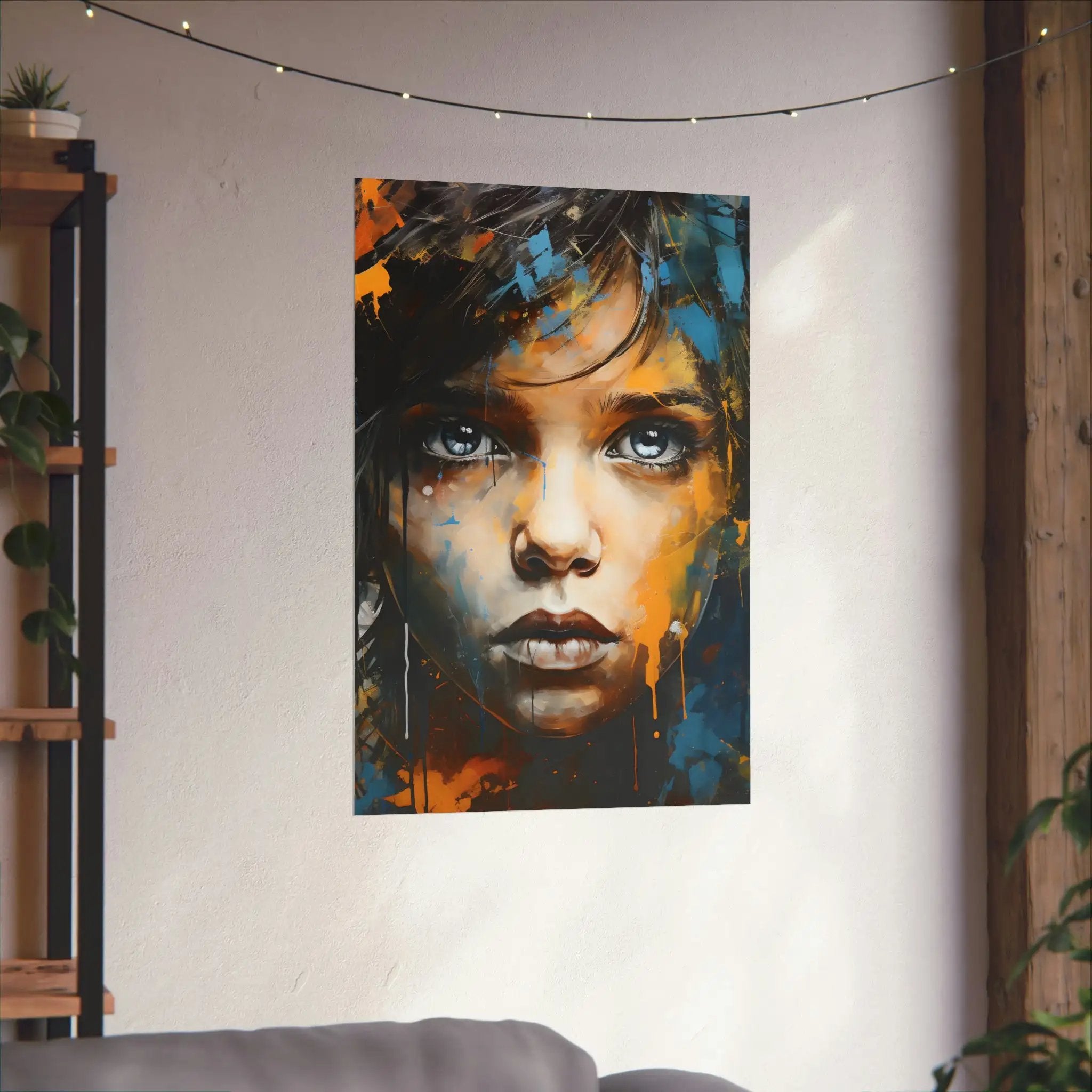 Kawaii Posters | a painting of a woman's face on a wall