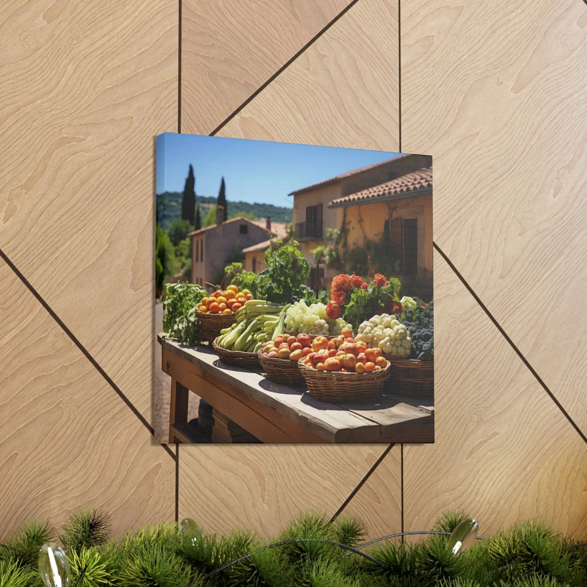 Canvas Gallery Wraps | a picture of vegetables on a table in front of a house