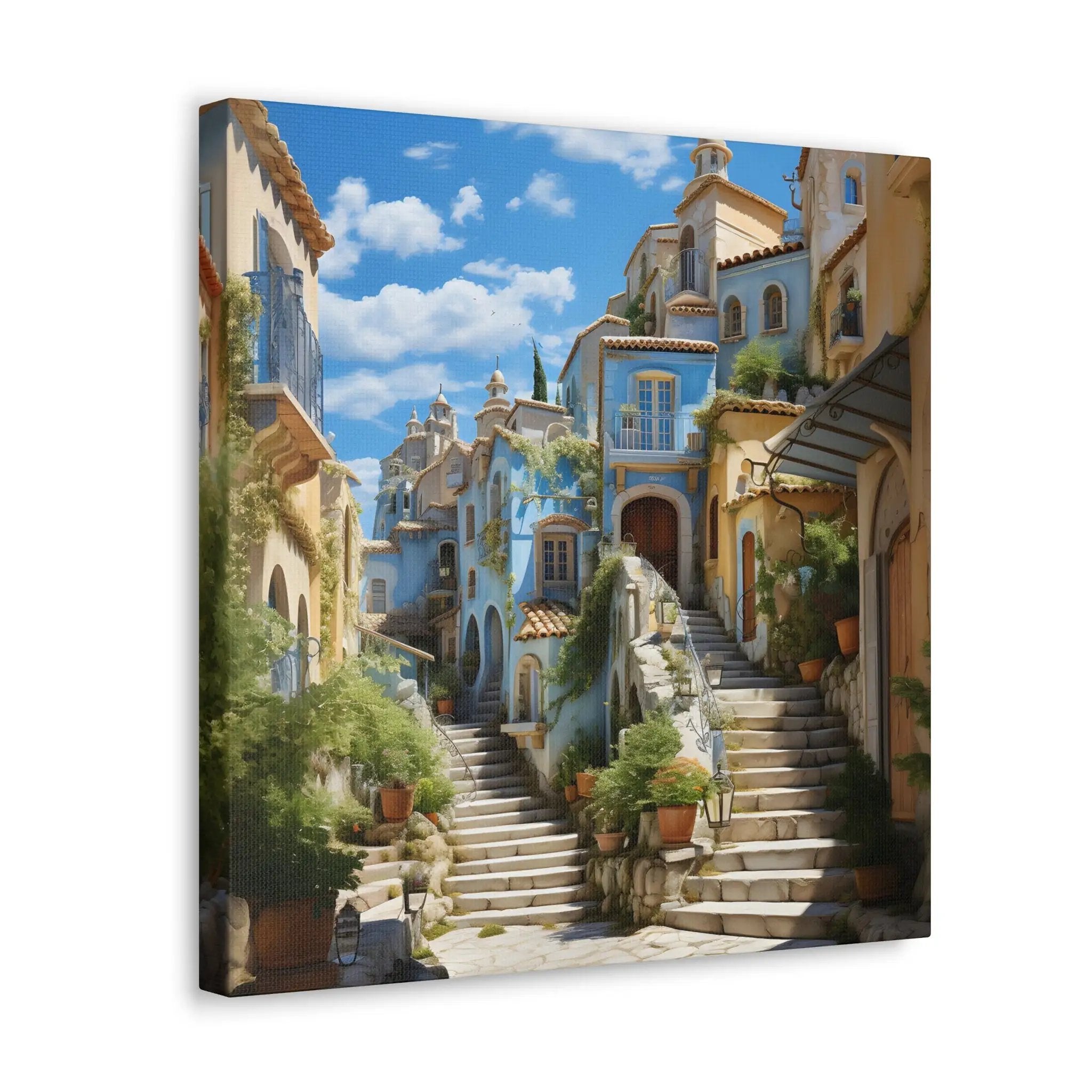 Canvas Gallery Wraps | a painting of a staircase leading up to a building