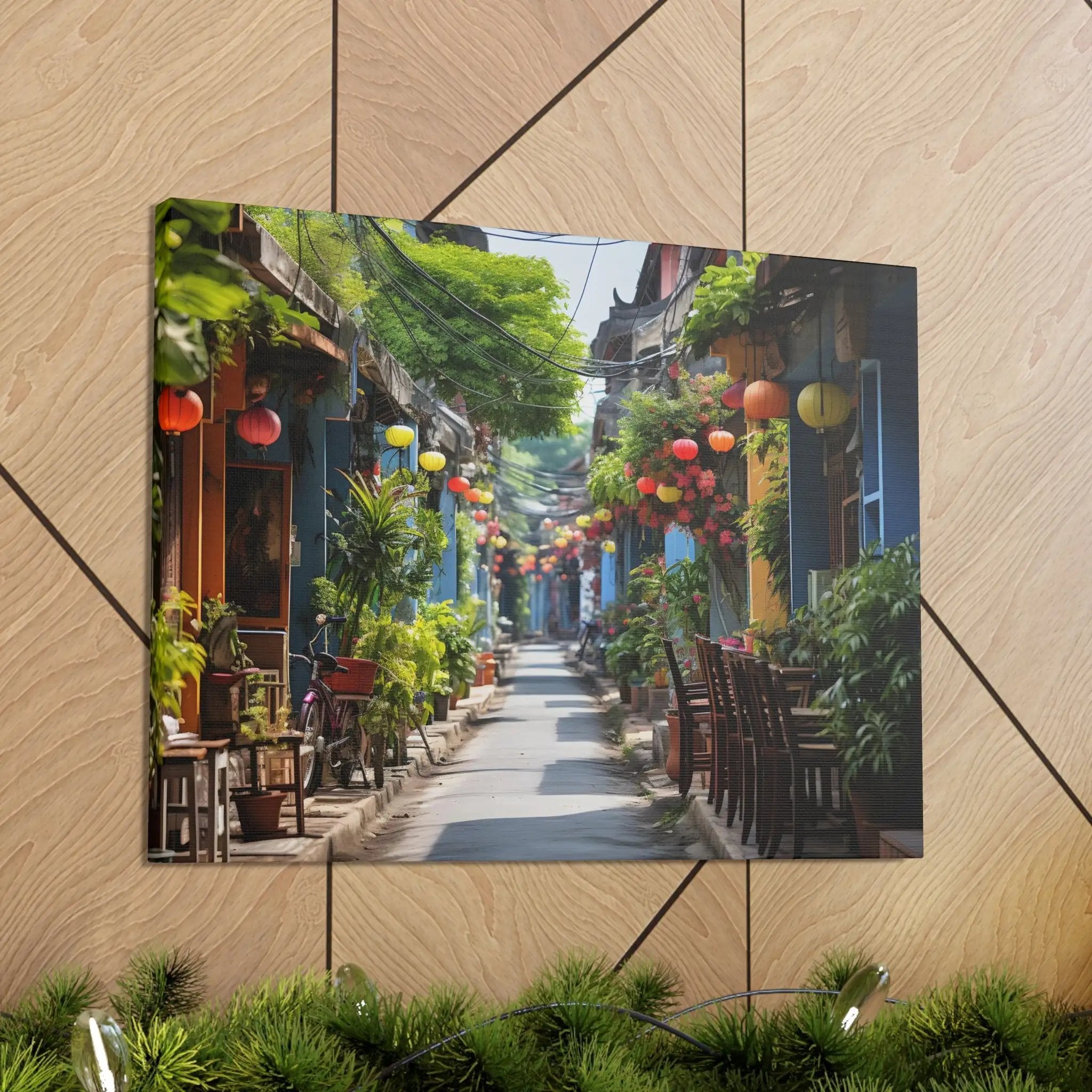 Canvas Gallery Wraps | a picture of a street with tables and chairs