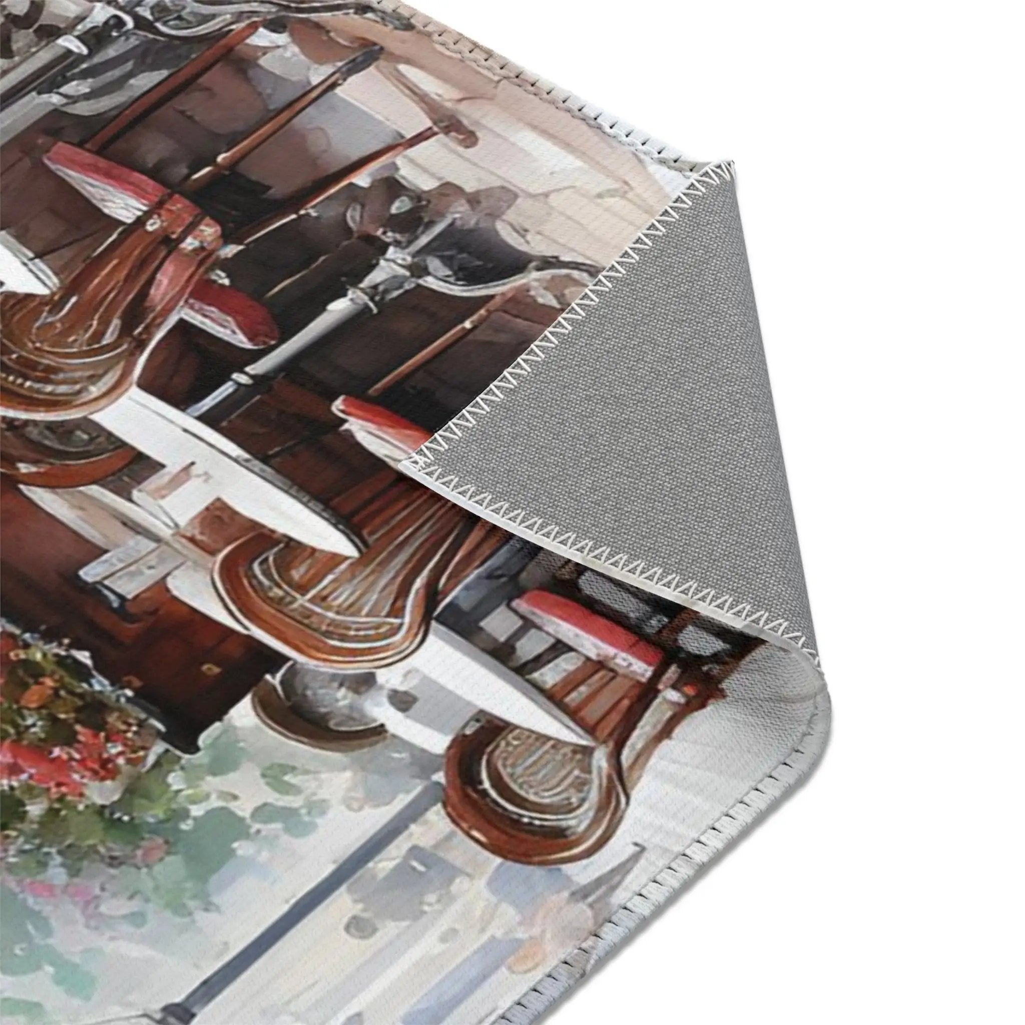 Area rugs for living room | a close up of a table cloth with a picture of a restaurant