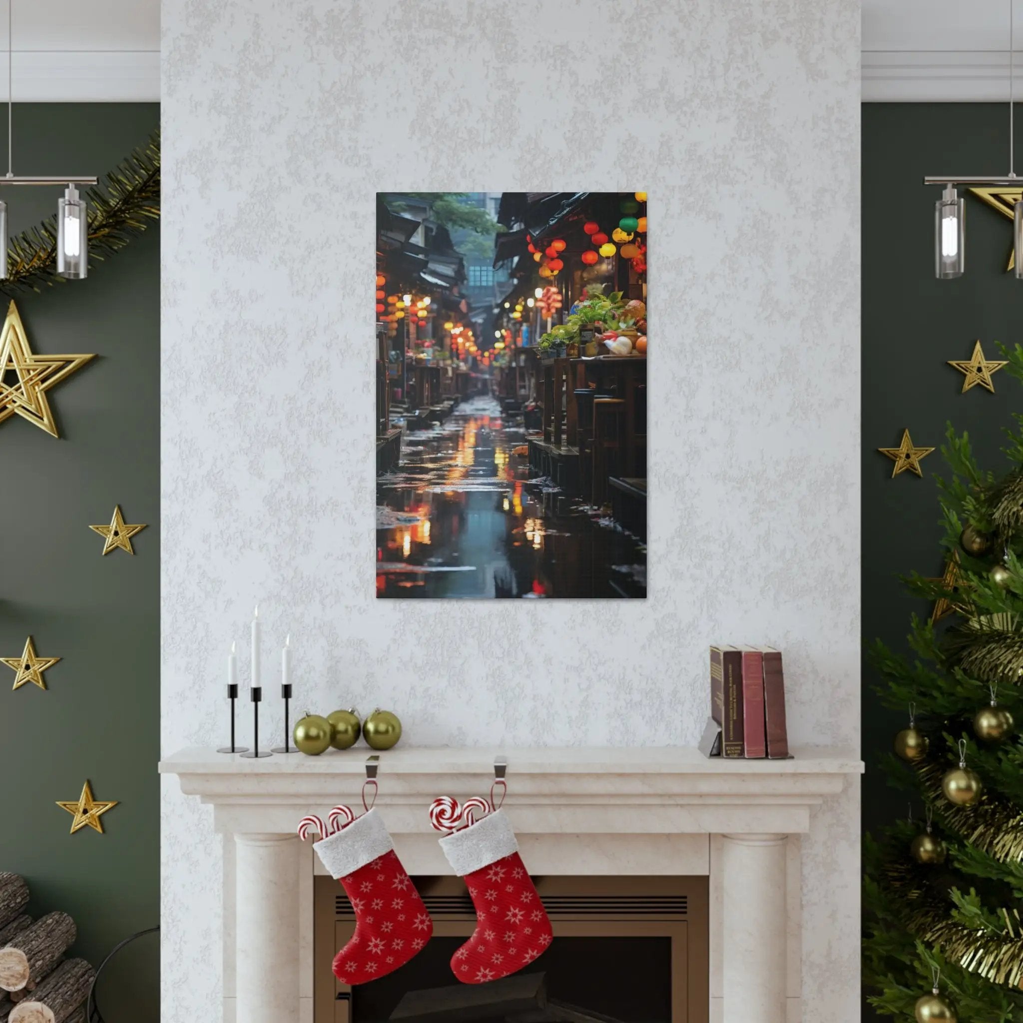 Canvas Gallery Wraps | a living room with a fire place and a Christmas tree