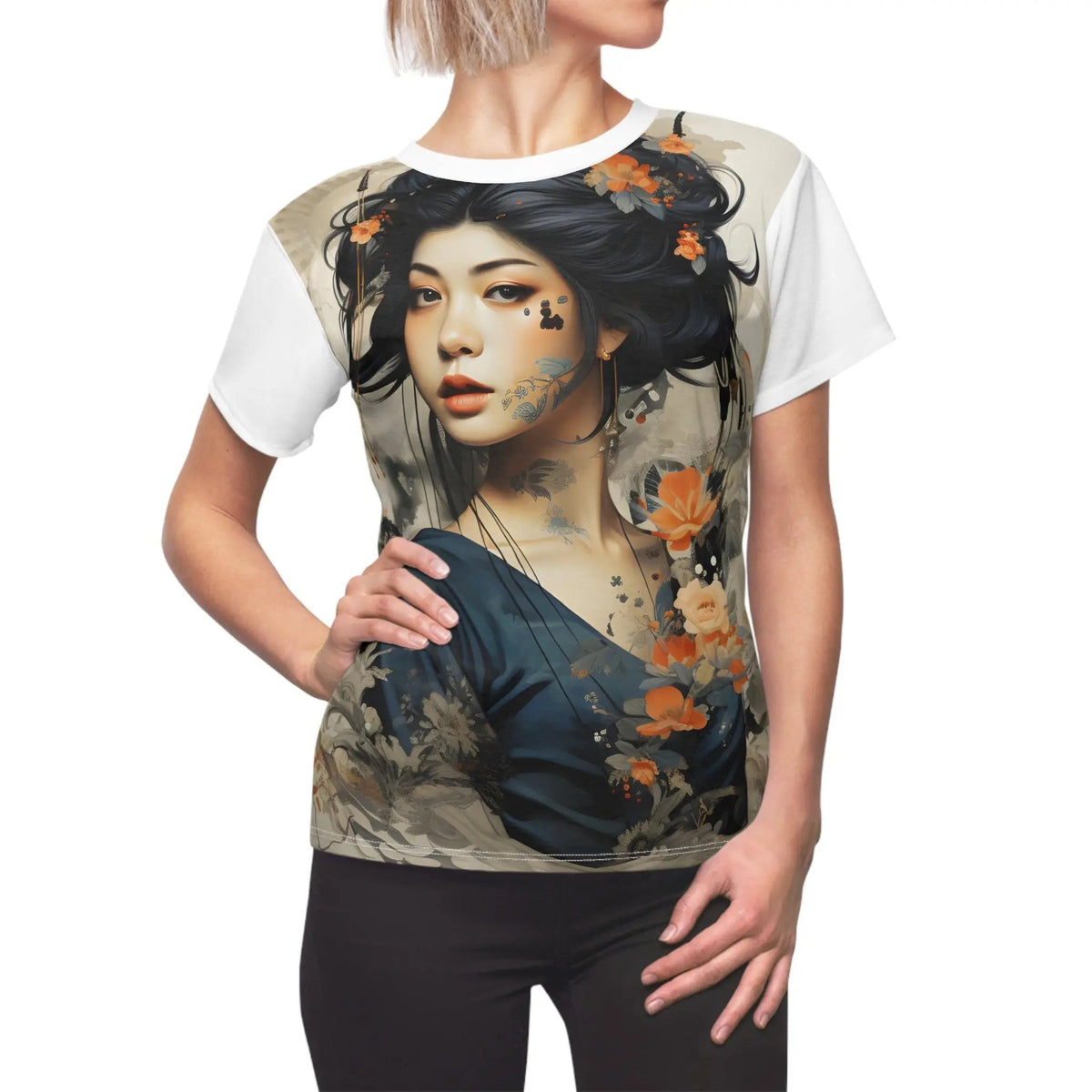 Women Tee | a woman wearing a t - shirt with a picture of a woman's face