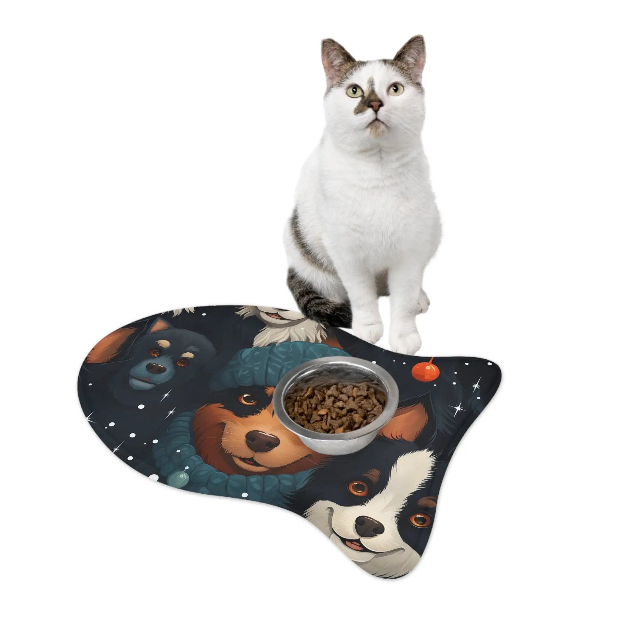 Pet Feeding Mats | a cat sitting on top of a cat food dish