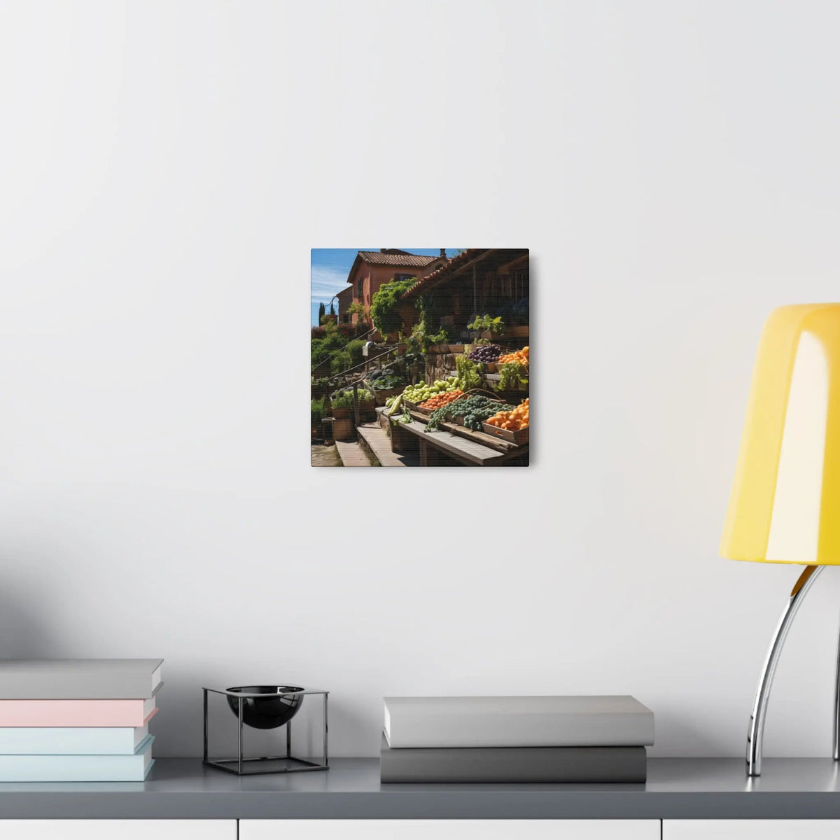 Canvas Gallery Wraps | a table with a lamp and a painting on it