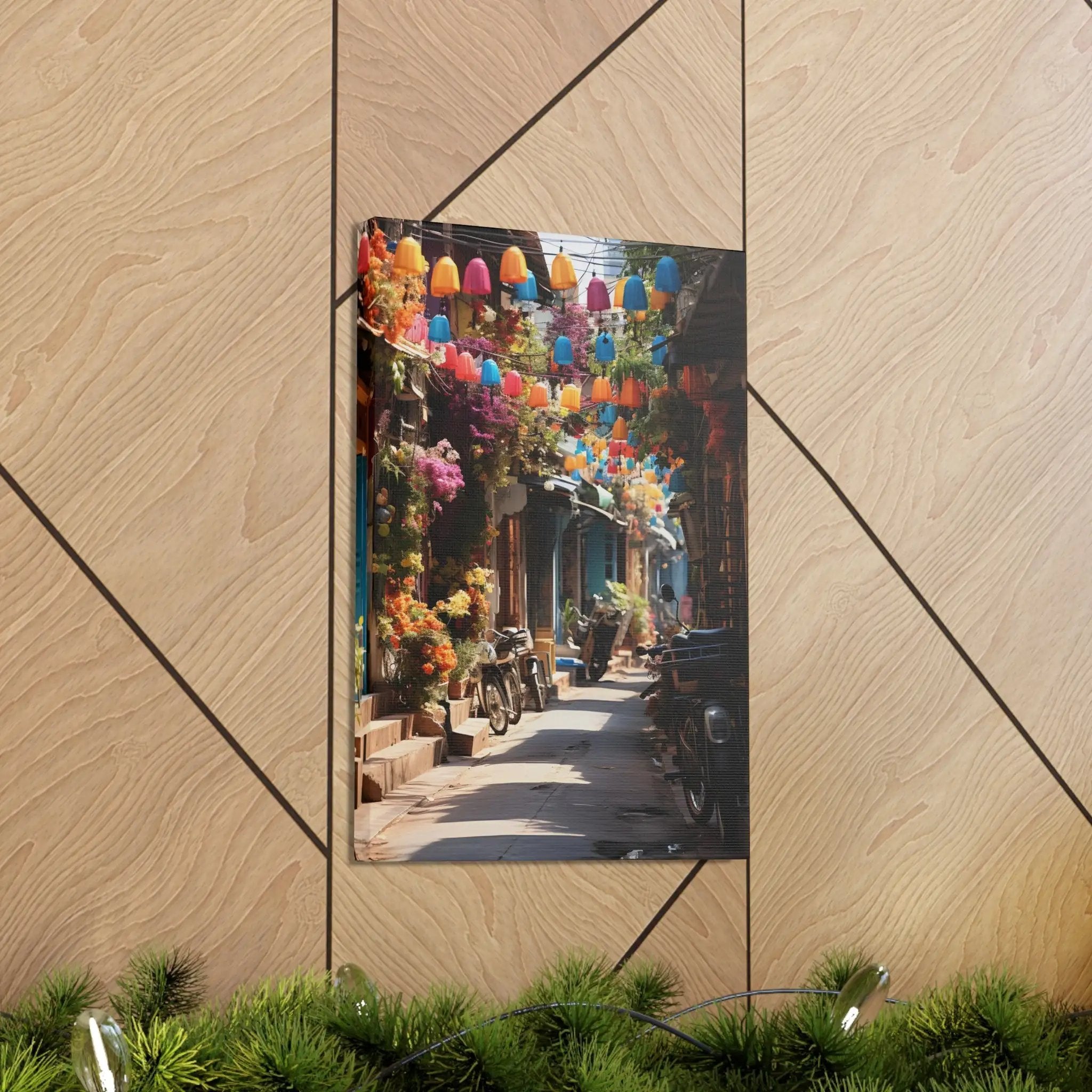 Canvas Gallery Wraps | a picture of a street with a bunch of decorations on it