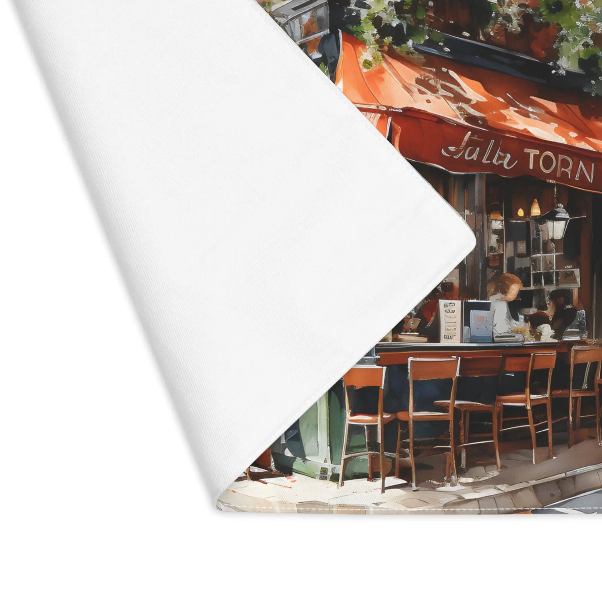 Placemat | a painting of a restaurant with tables and chairs