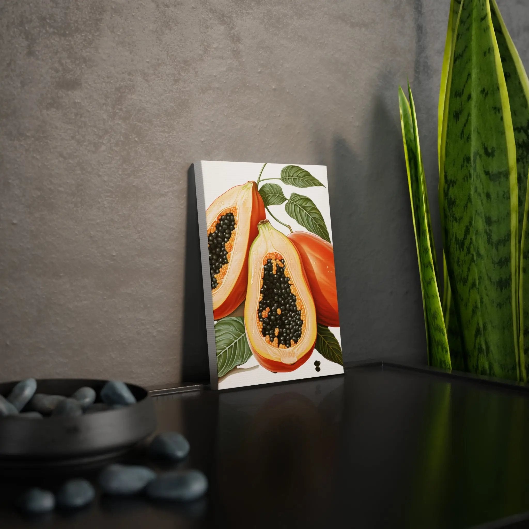 Canvas Gallery Wraps | a painting of a pomegranate on a table next to a potted