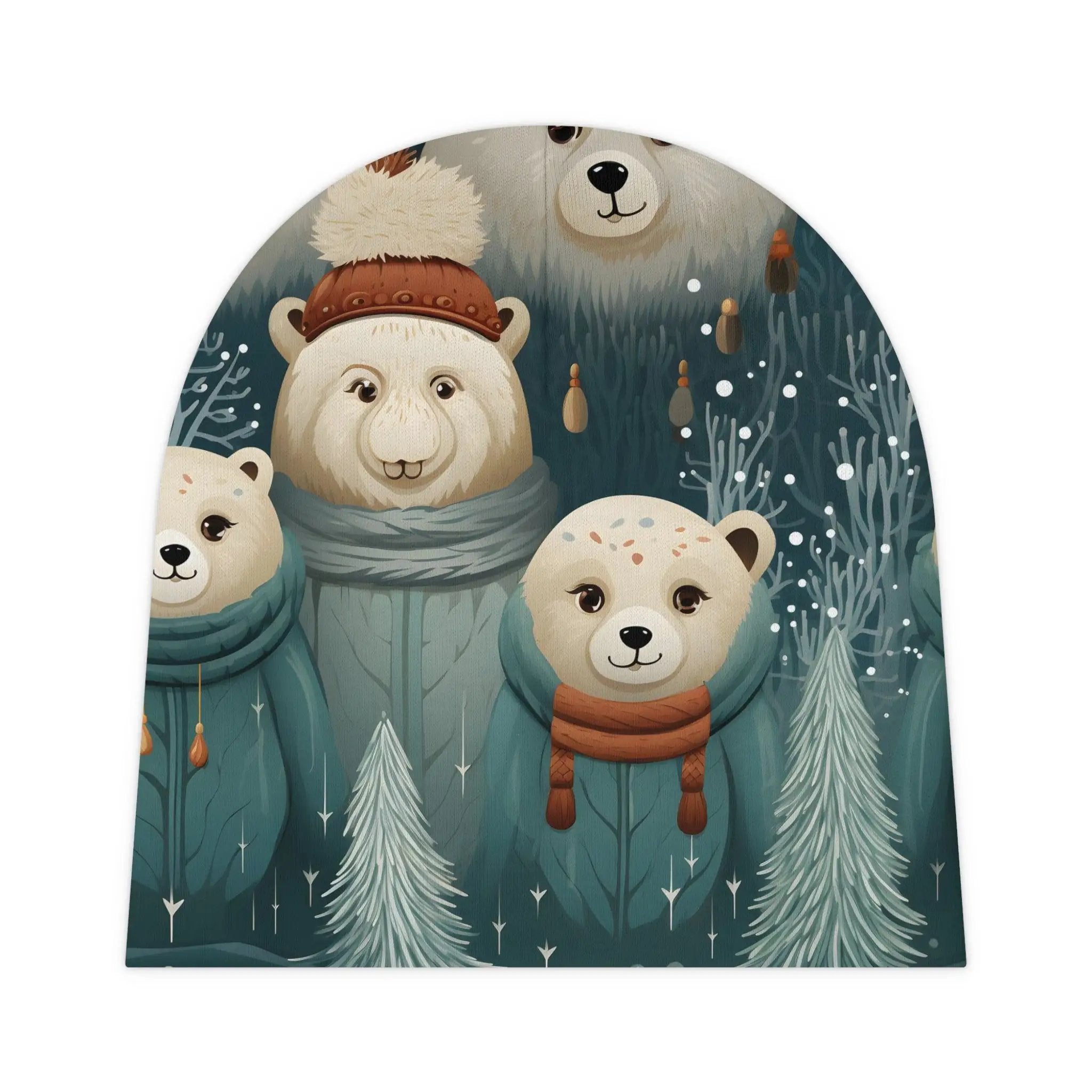 Baby Beanie | a painting of a family of bears in the woods