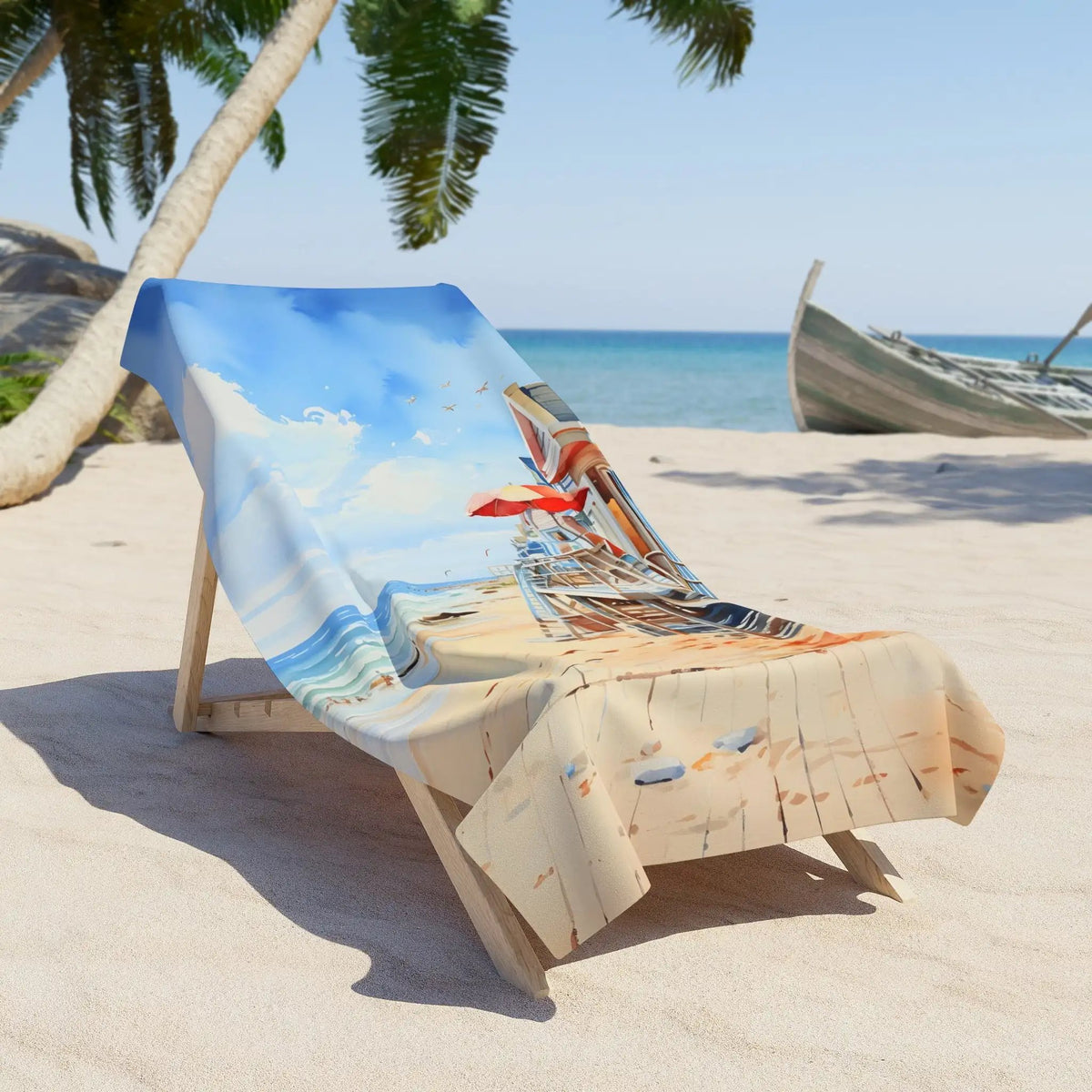 Best bath towel | a painting of a beach chair on a beach