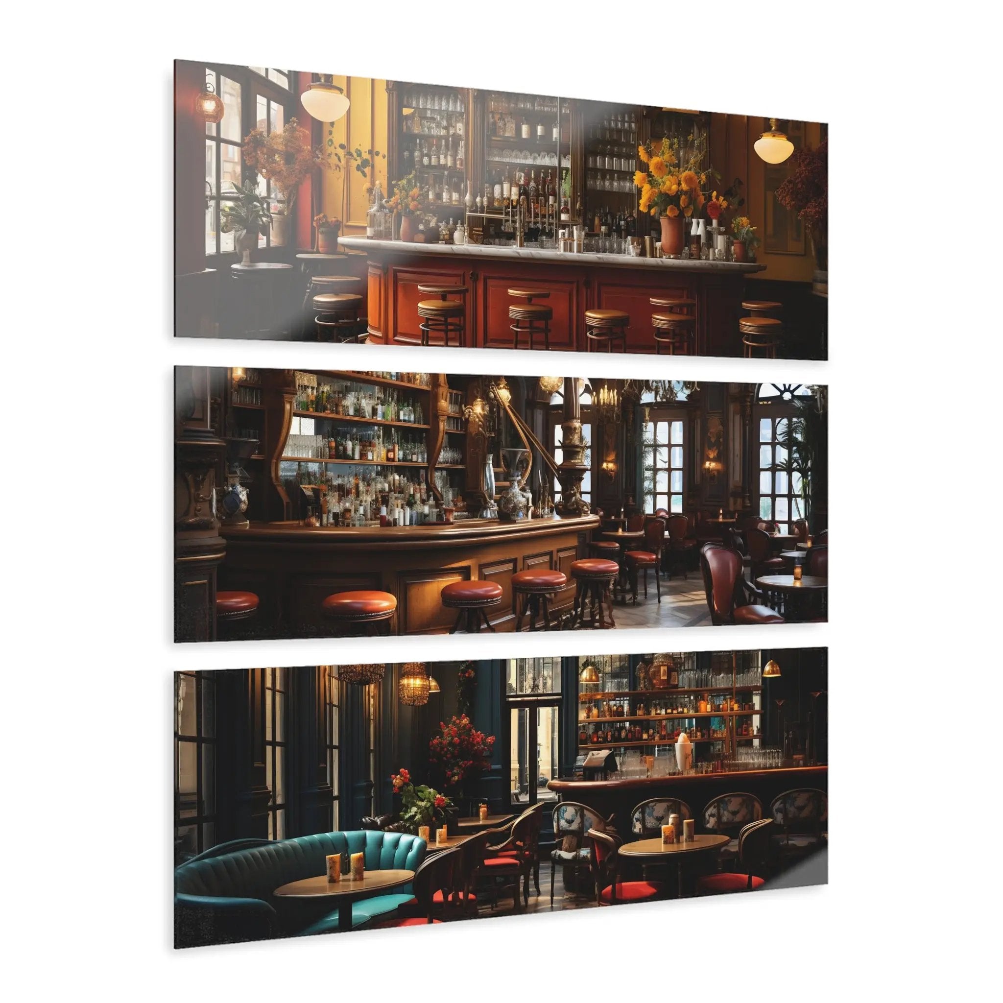 Triptych artwork | a couple of pictures of a bar in a building