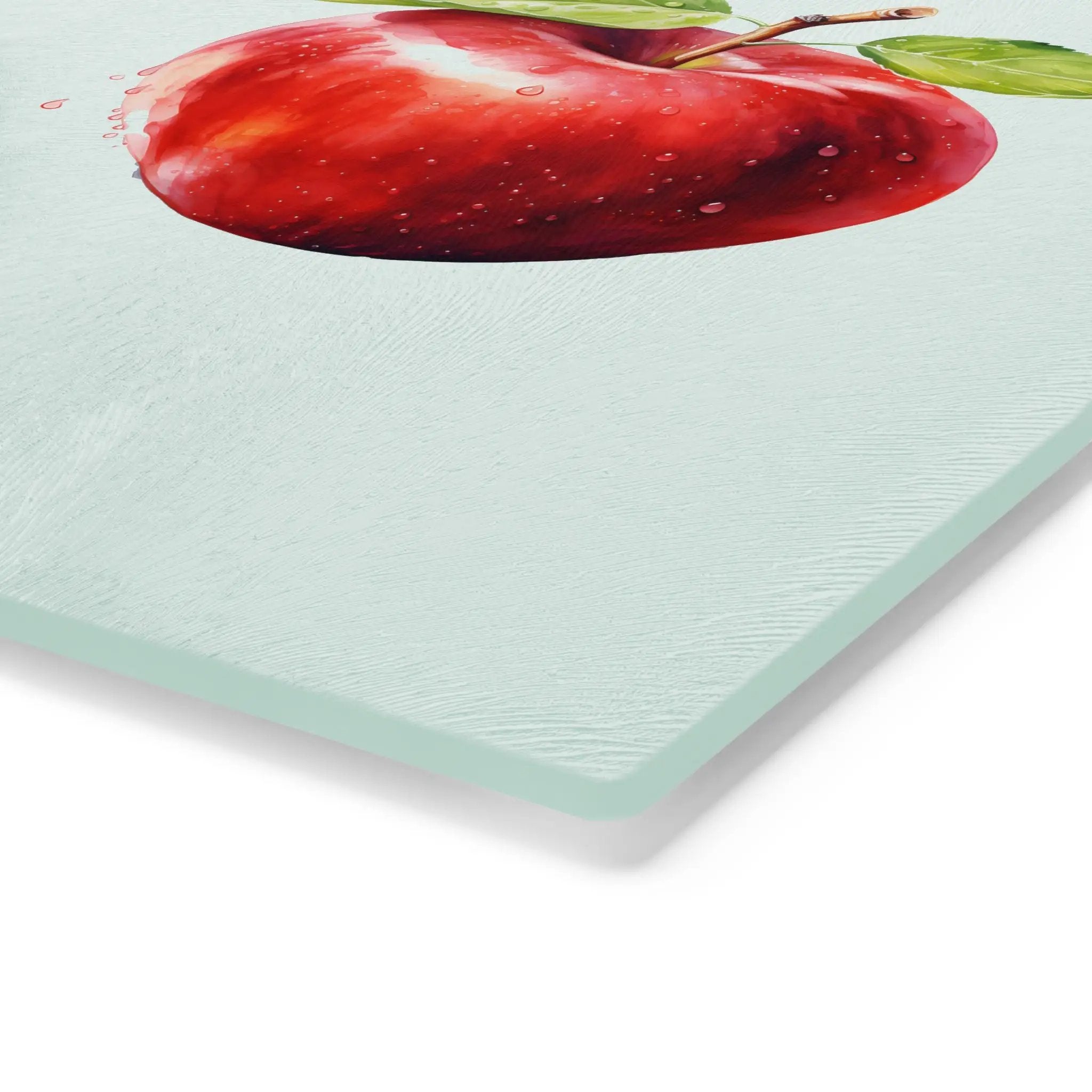 Cutting board | a painting of a red apple with green leaves