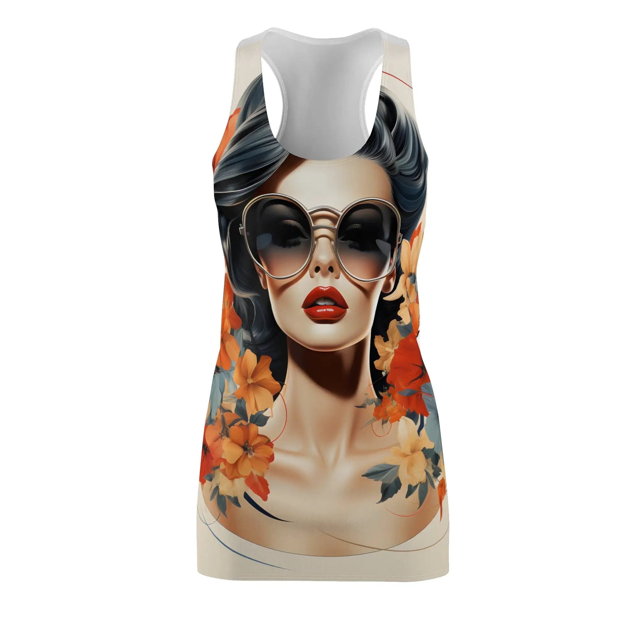 Woman summer dress | a women's tank top with a picture of a woman wearing sunglasses