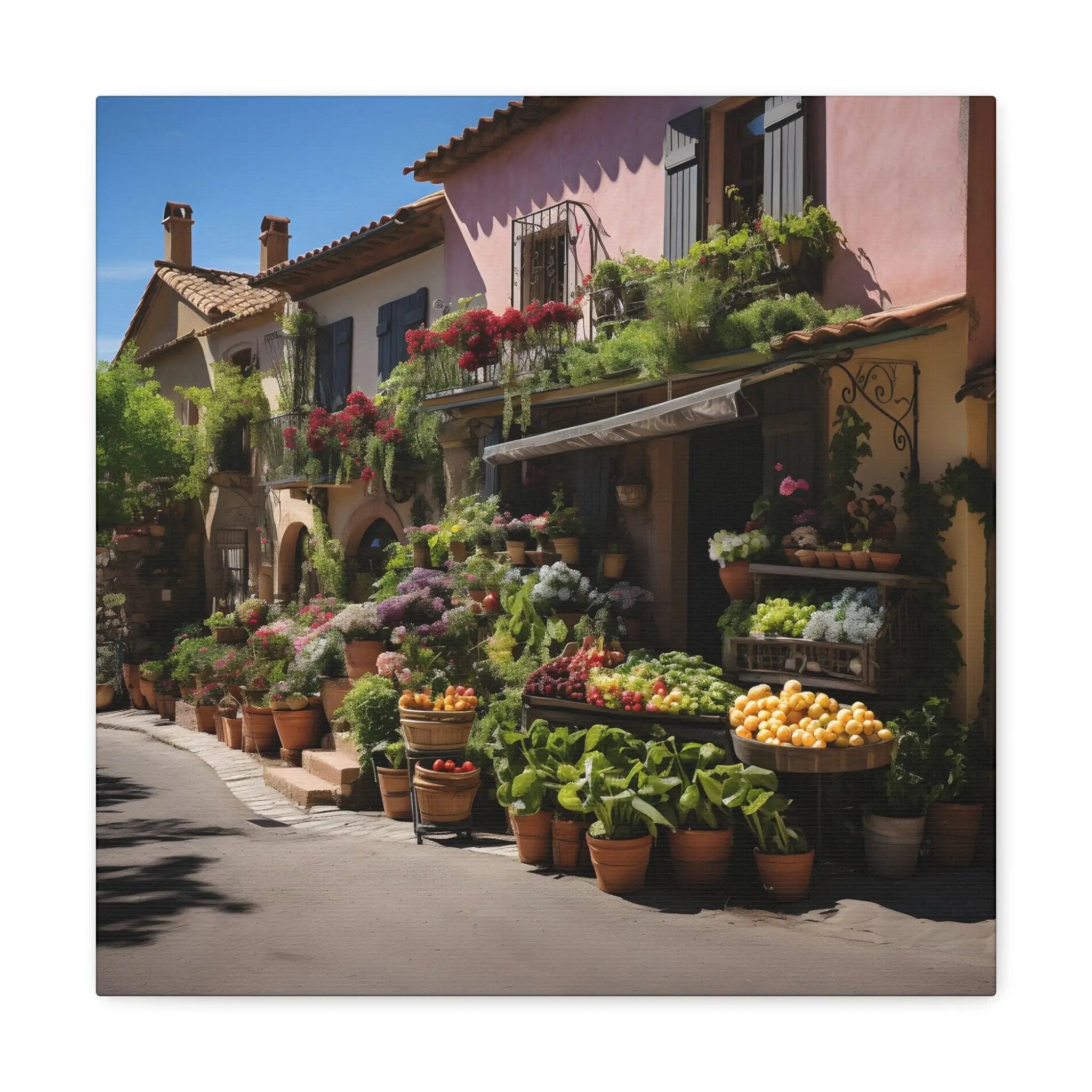 Canvas Gallery Wraps | a row of potted plants outside of a building