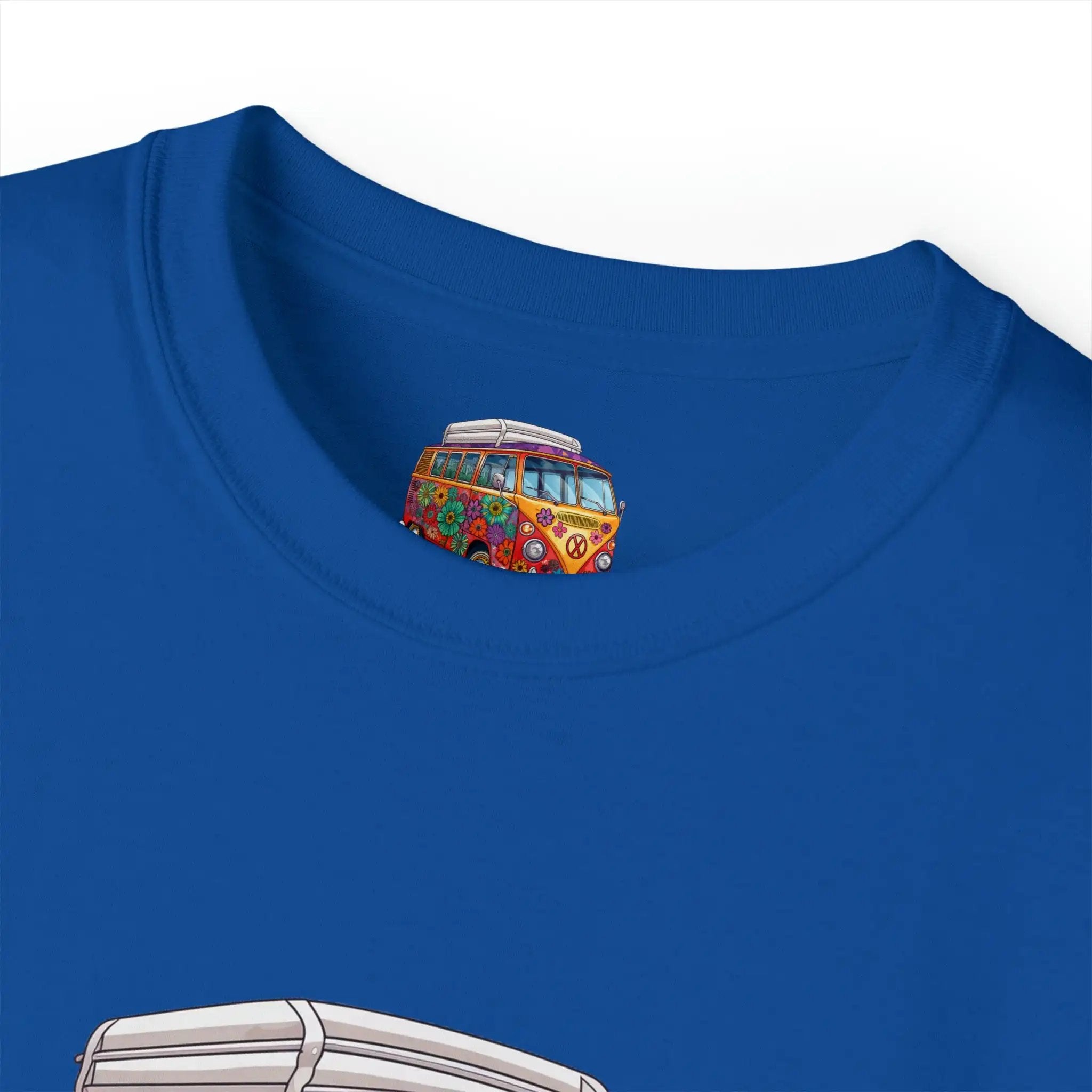 men tee graphic | a blue t - shirt with an image of a bus on it