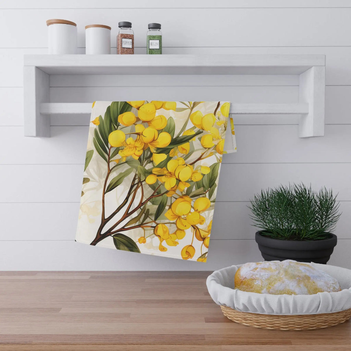 Kitchen Towel | a painting of yellow flowers hanging on a wall