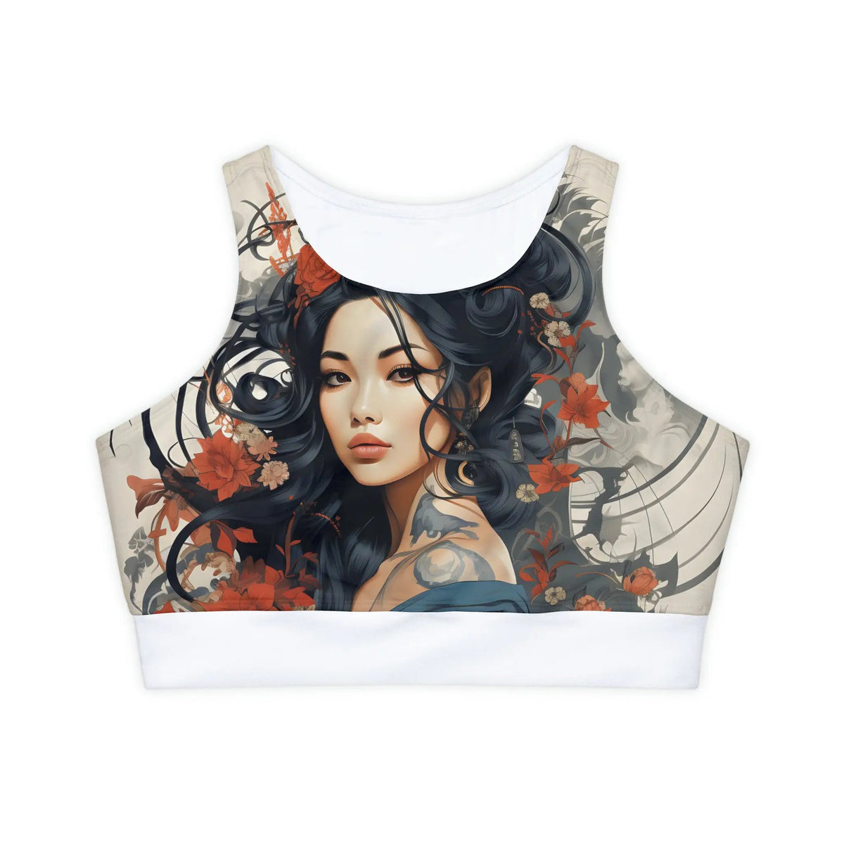 woman sports bra | a women's crop top with a picture of a woman's face and