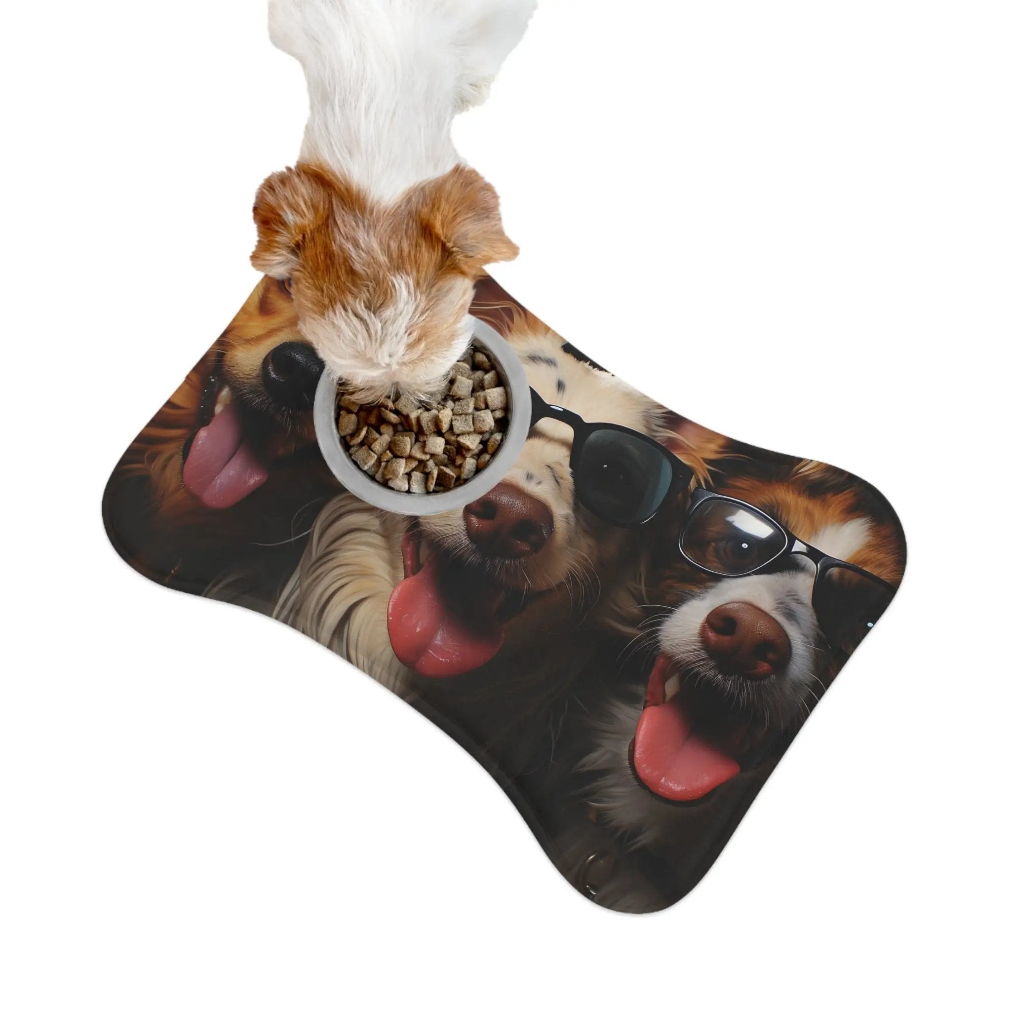 Pet Feeding Mats | a dog eating food out of a bowl