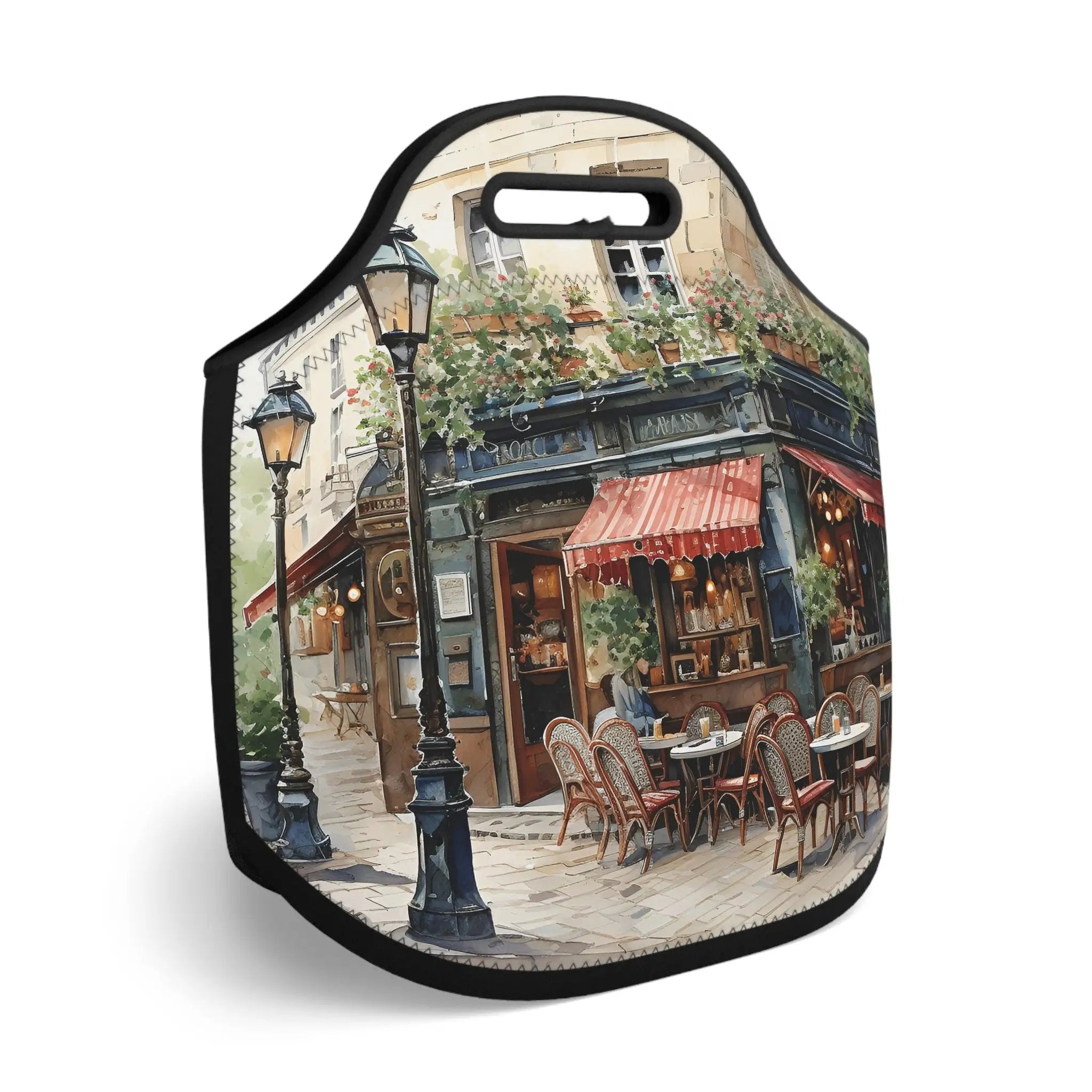 Insulated lunch bag | a lunch bag with a painting of a restaurant