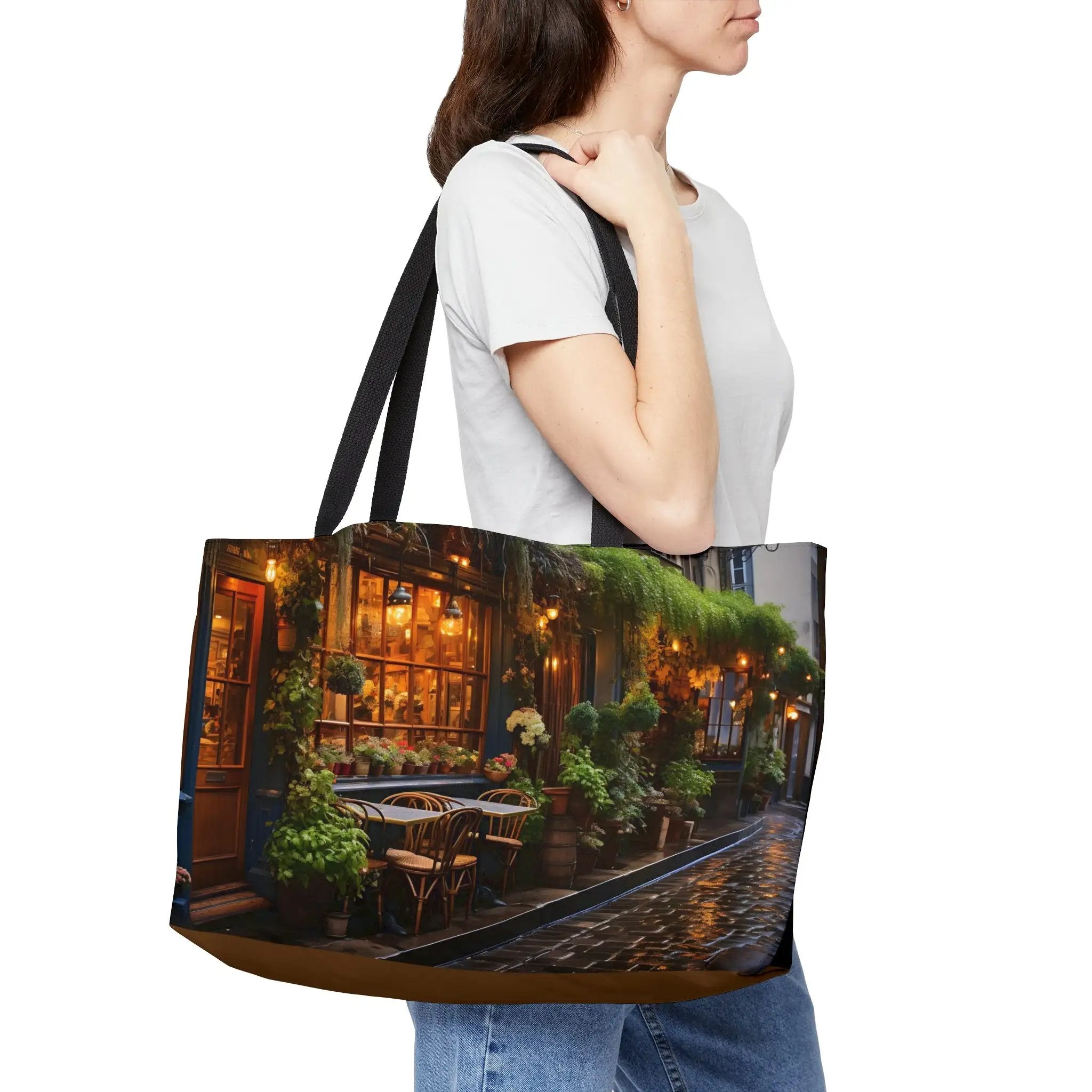 Weekender Tote Bag | a tote bag with a picture of a restaurant