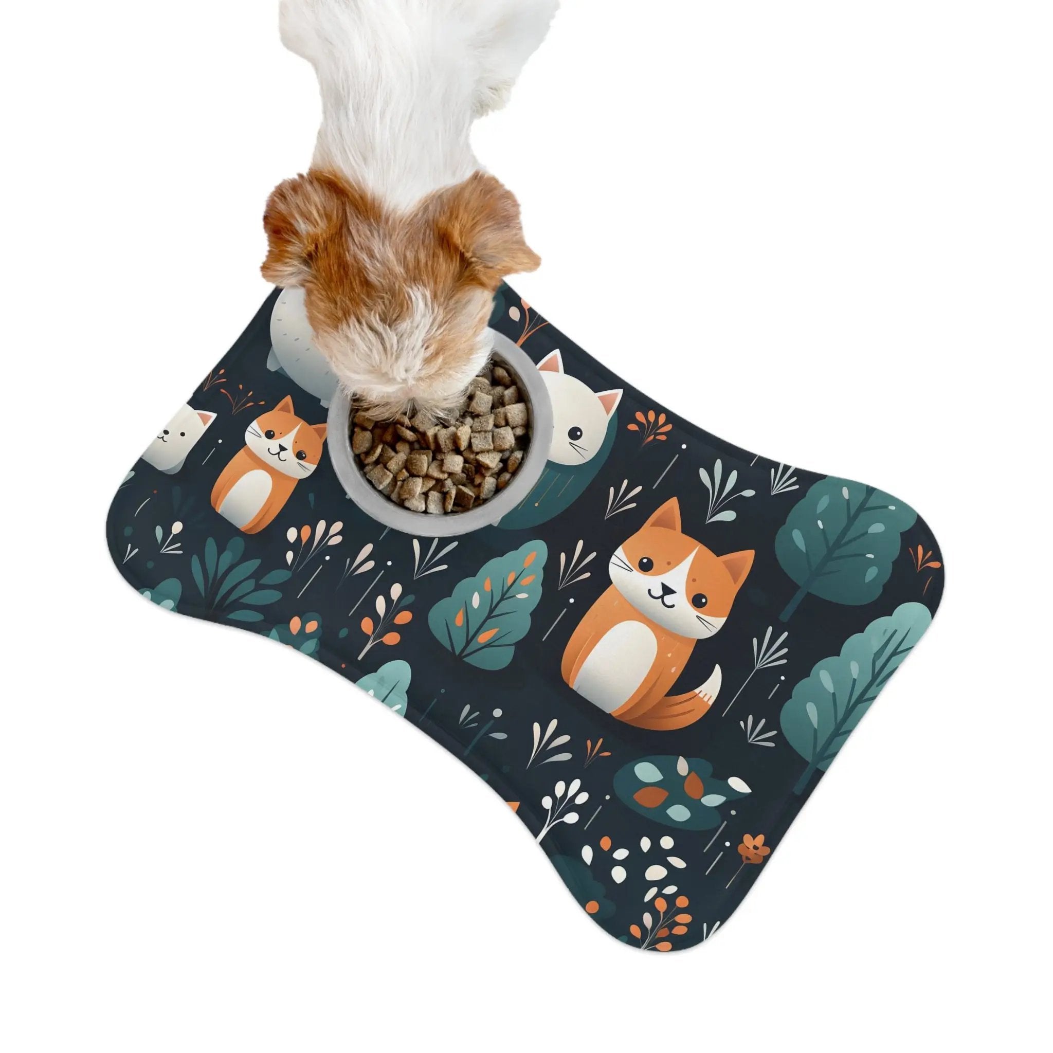 Pet Feeding Mats | a dog eating food out of a bowl