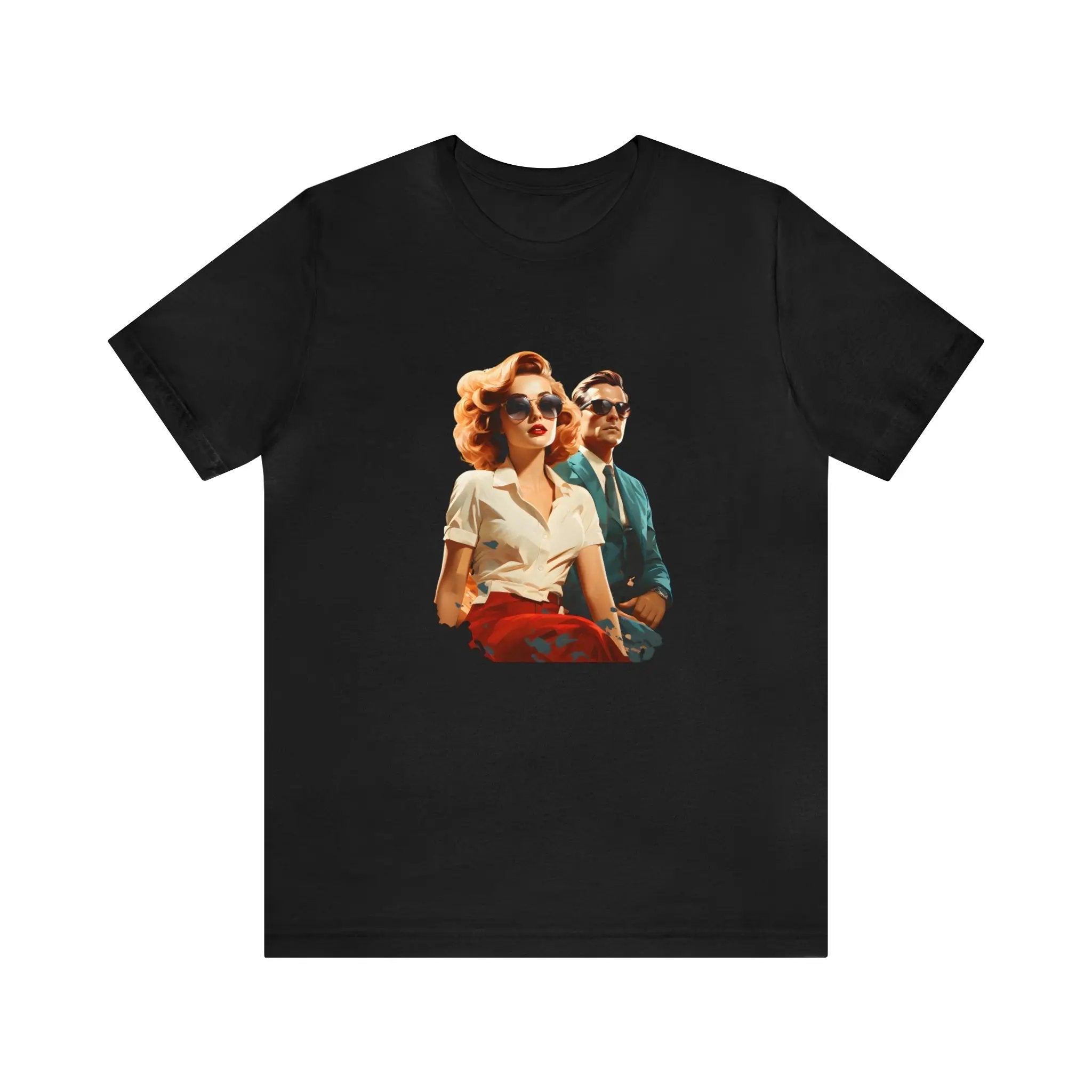 Couple t shirt | a black t - shirt with a picture of a man and a woman