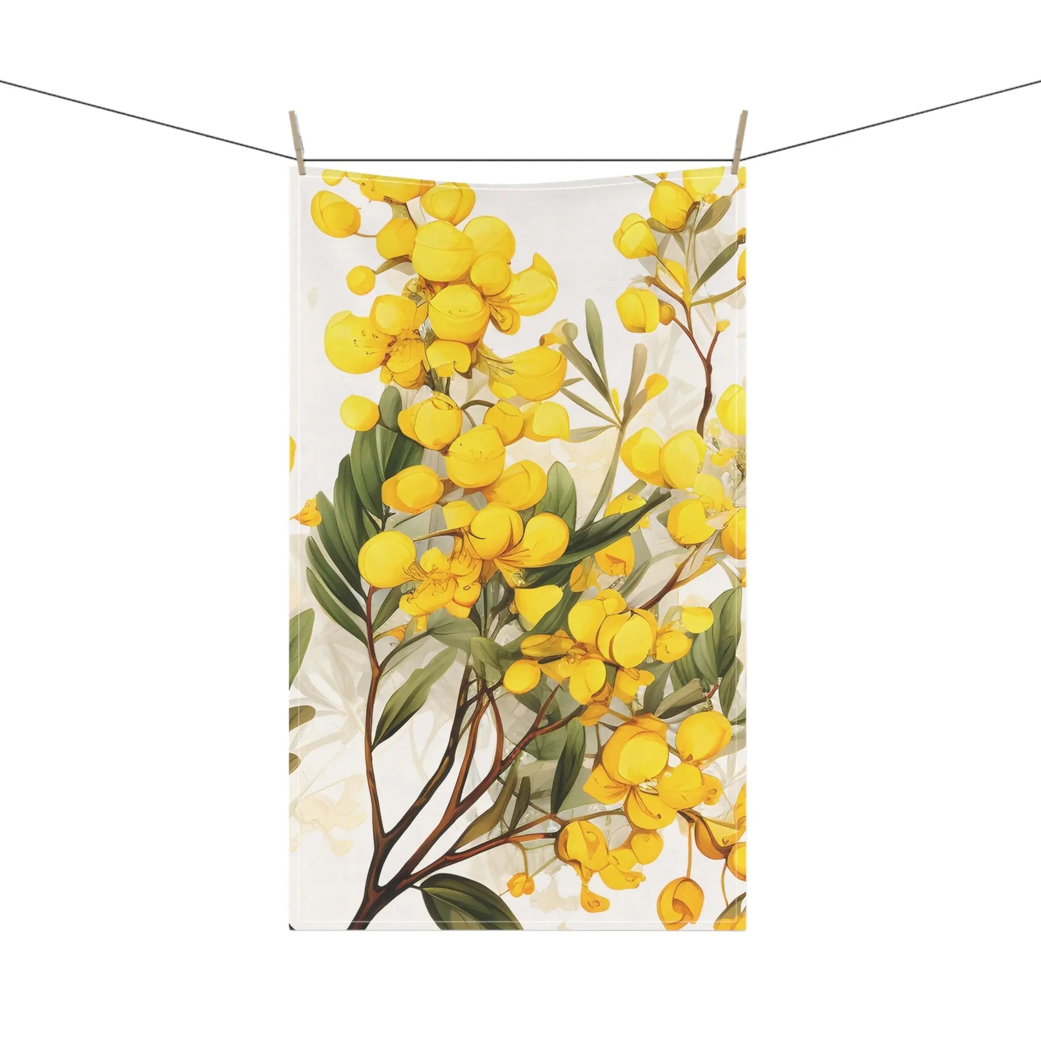 Kitchen Towel | a painting of yellow flowers hanging on a clothes line