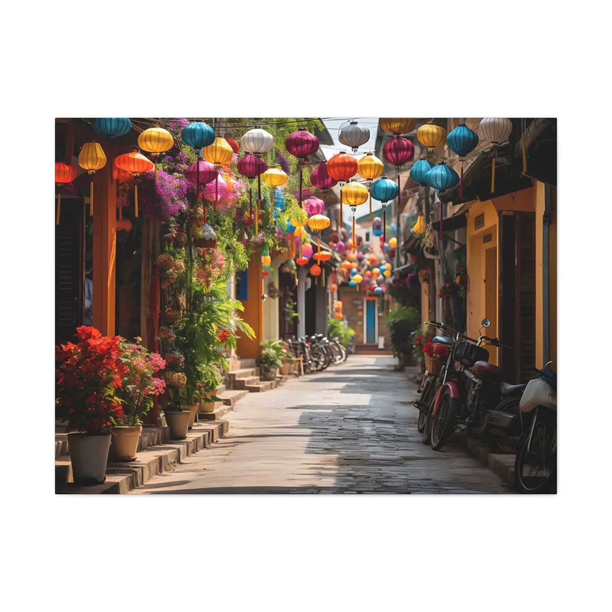 Canvas Gallery Wraps | a street lined with lots of colorful lanterns