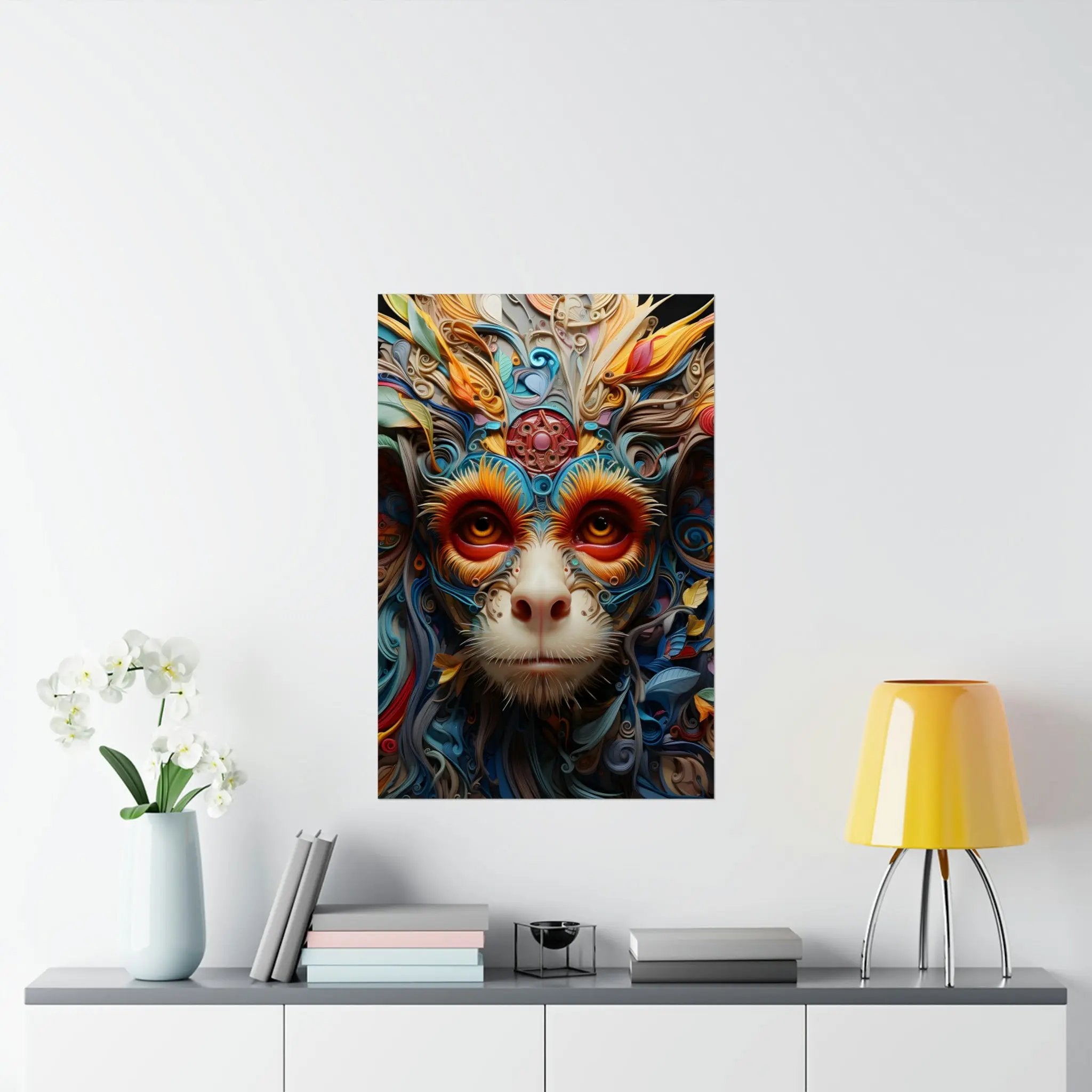 Kawaii Posters | a painting of a monkey's face on a white wall