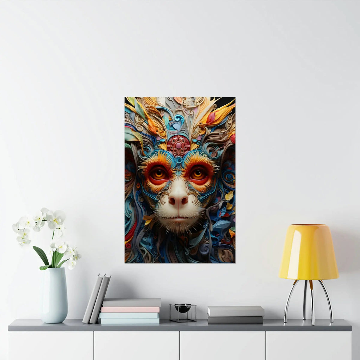 Kawaii Posters | a painting of a monkey's face on a white wall