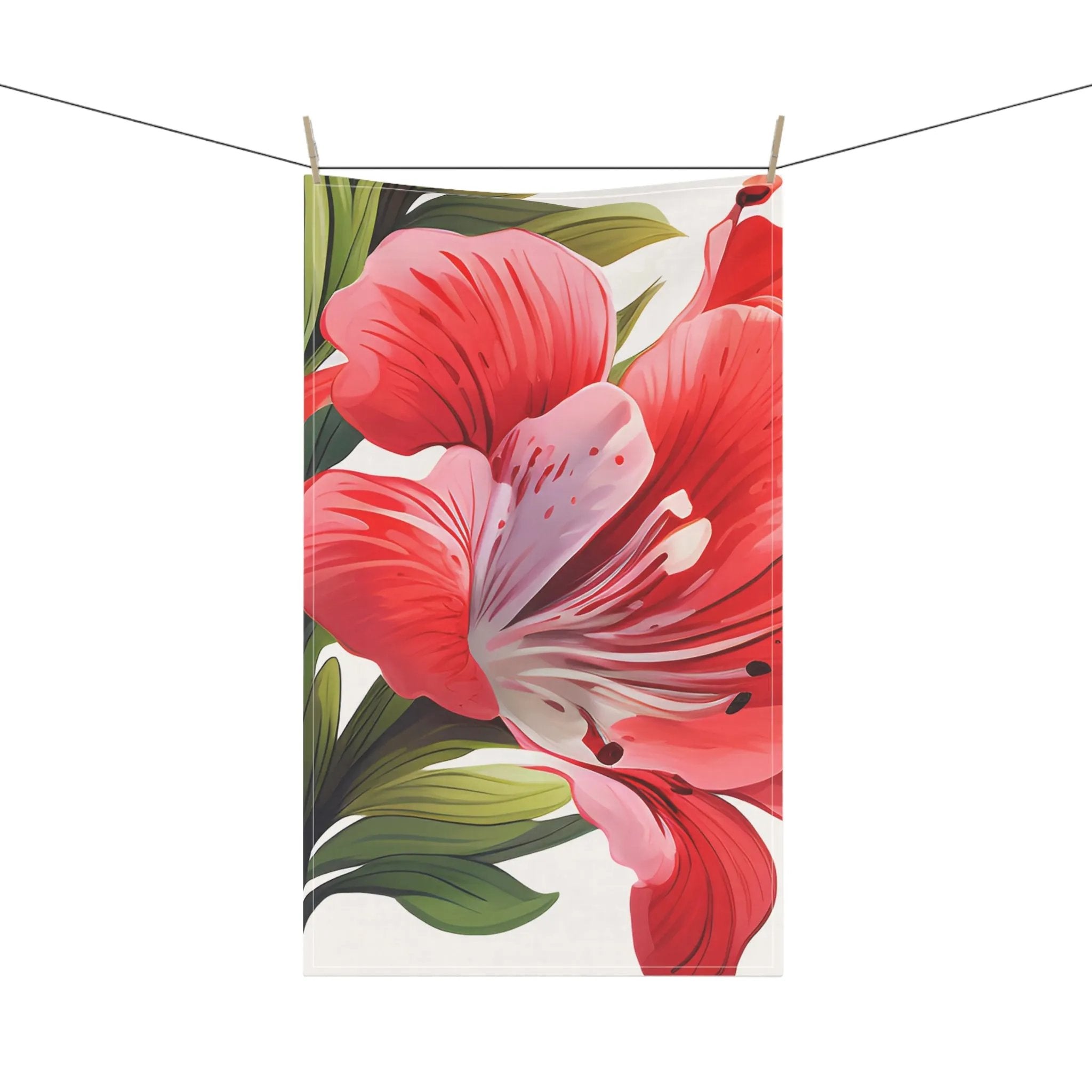 Kitchen Towel | a red flower hanging on a clothes line