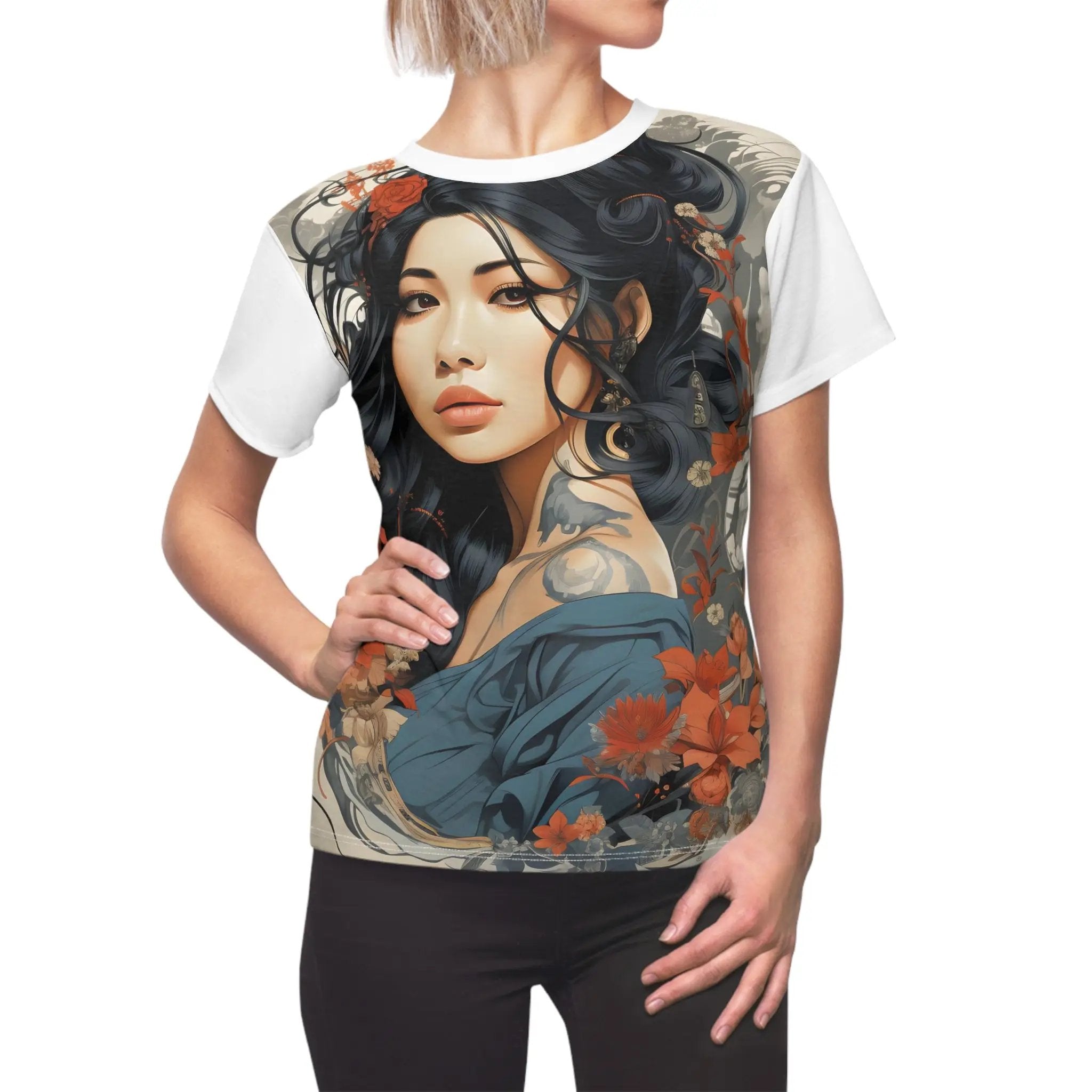 Women Tee | a woman wearing a t - shirt with a picture of a woman's face