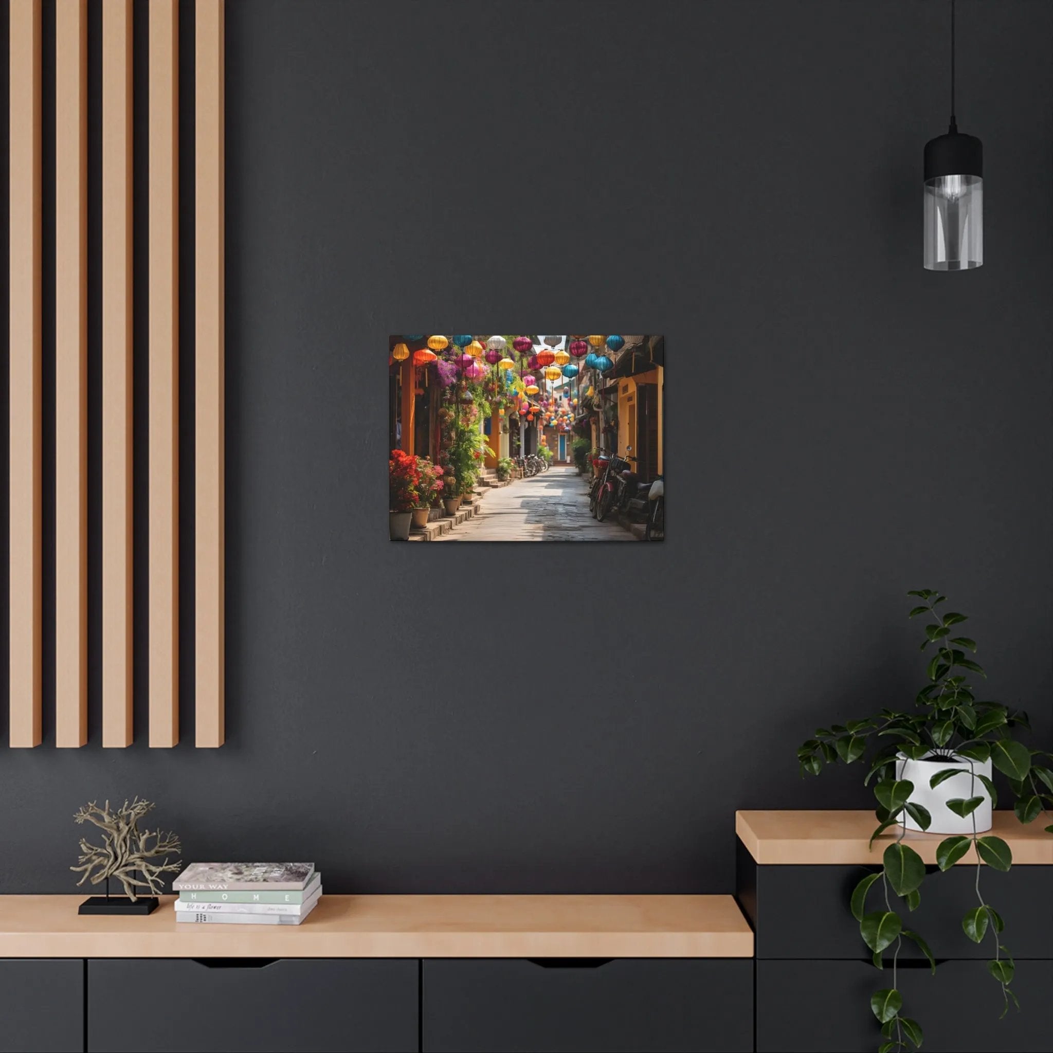 Canvas Gallery Wraps | a picture of a street with a bunch of umbrellas on it