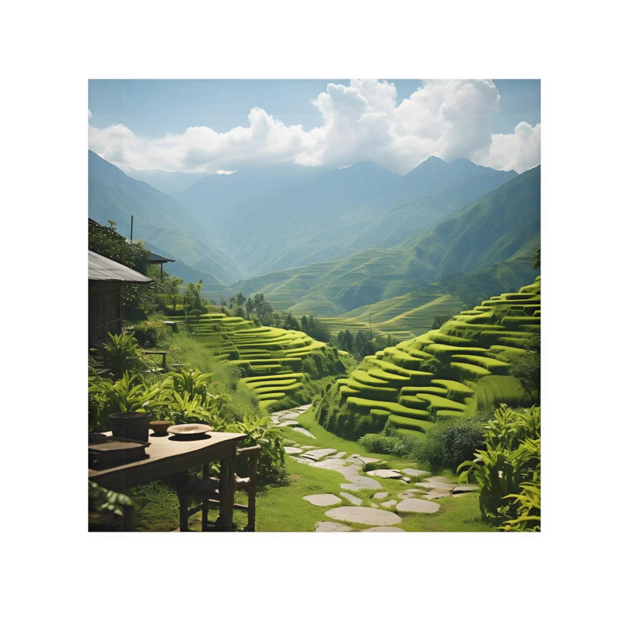 Face Towel | a photo hanging on a clothes line with mountains in the background