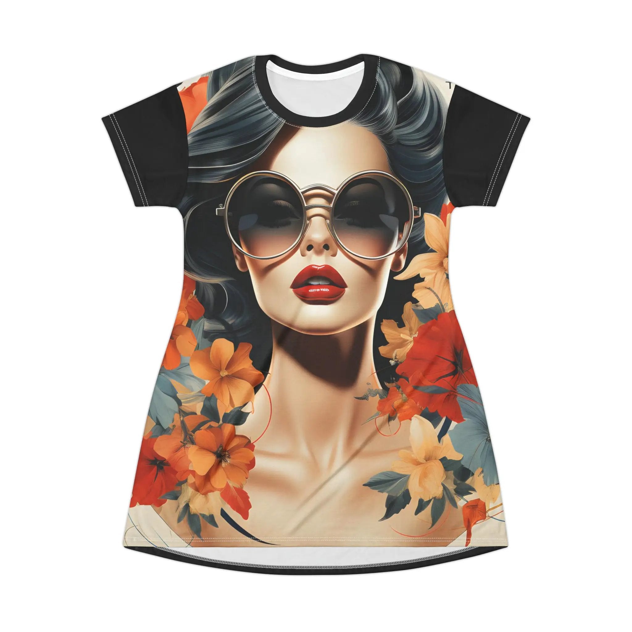 woman shirt dress | a women's t - shirt with a picture of a woman wearing sunglasses and