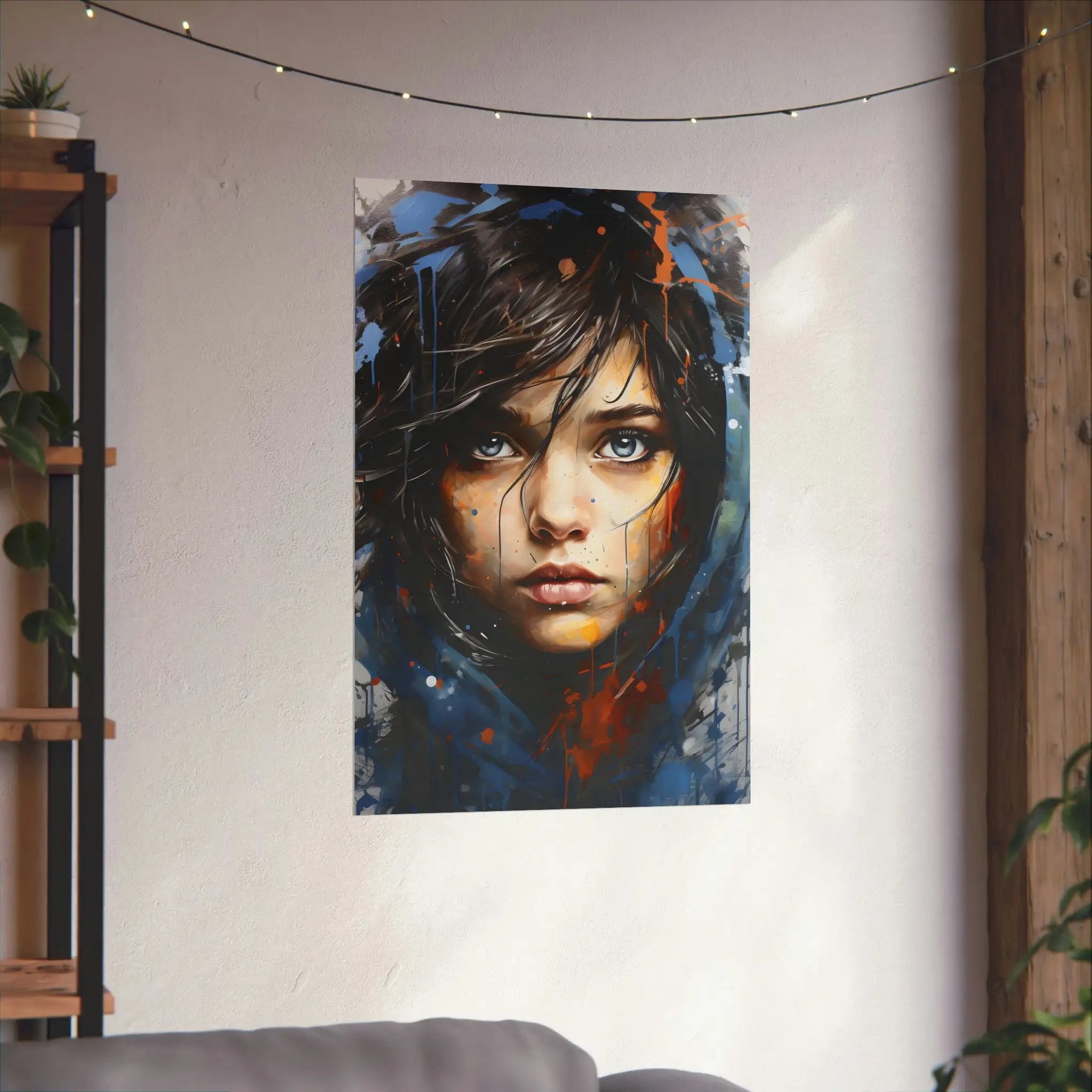 Kawaii Posters | a painting of a woman's face on a wall