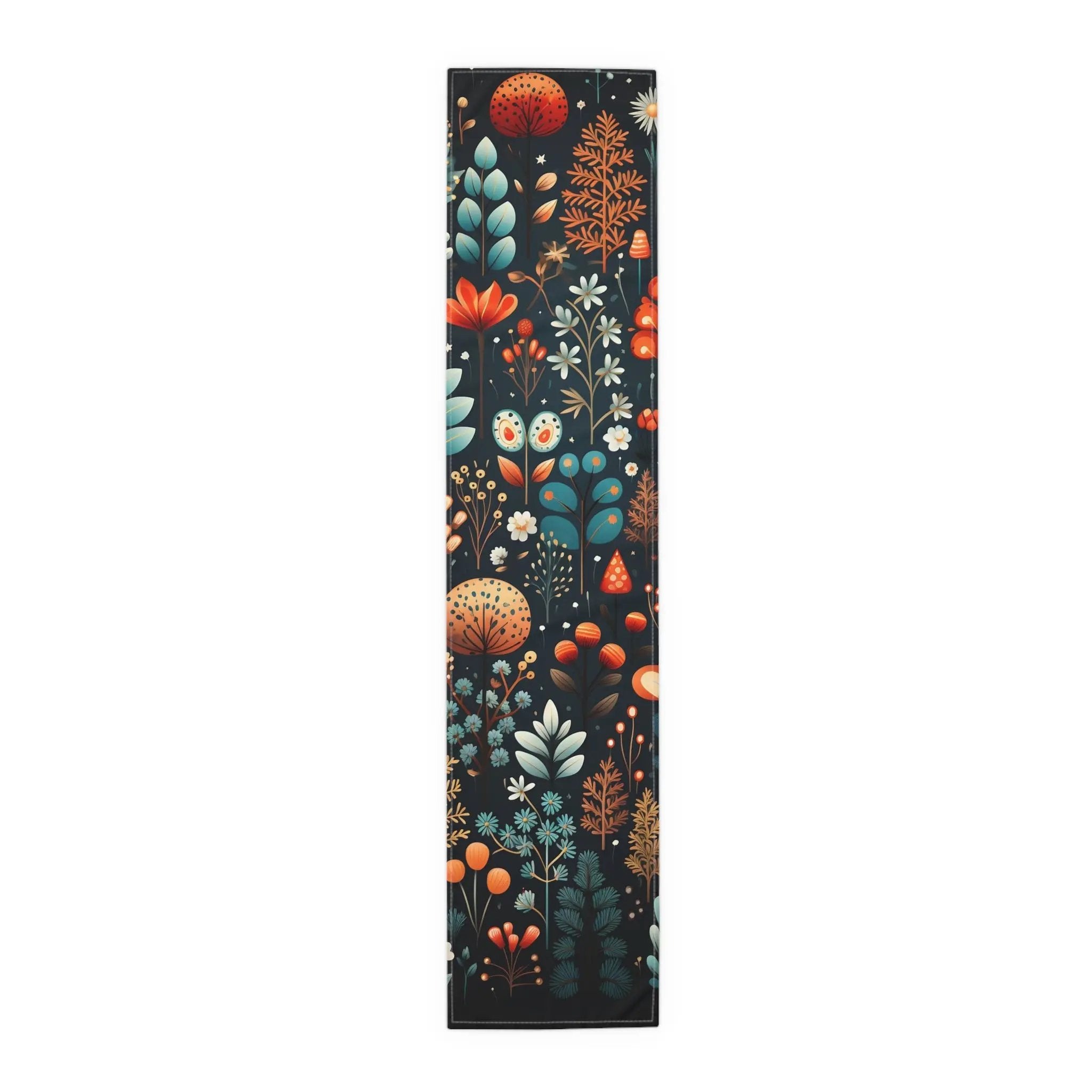 Table runner | a painting of flowers and plants on a black background